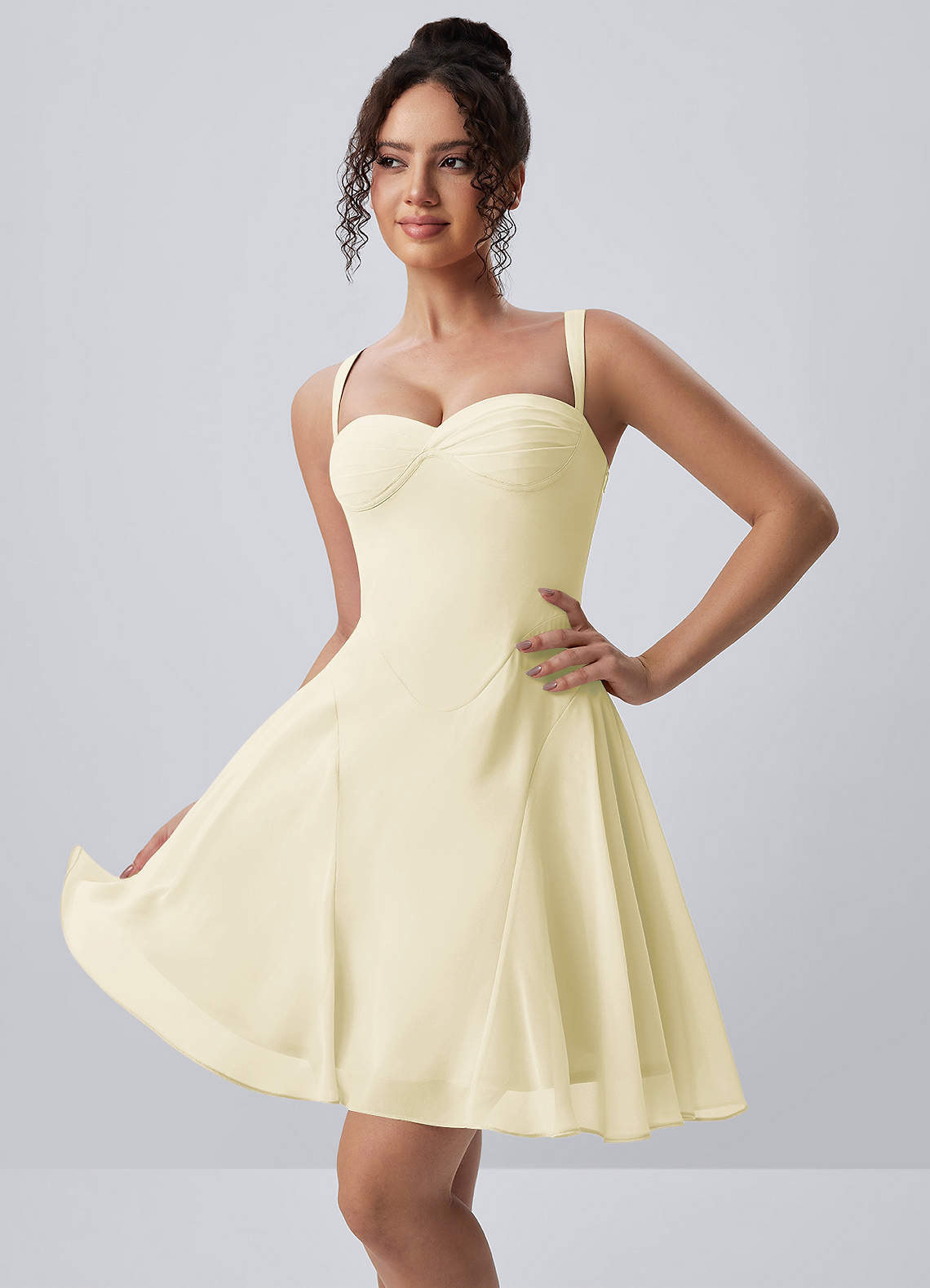 knee length yellow chiffon dress Isadora Butter Lace-Up Skater Mini LowStock:43639481270323