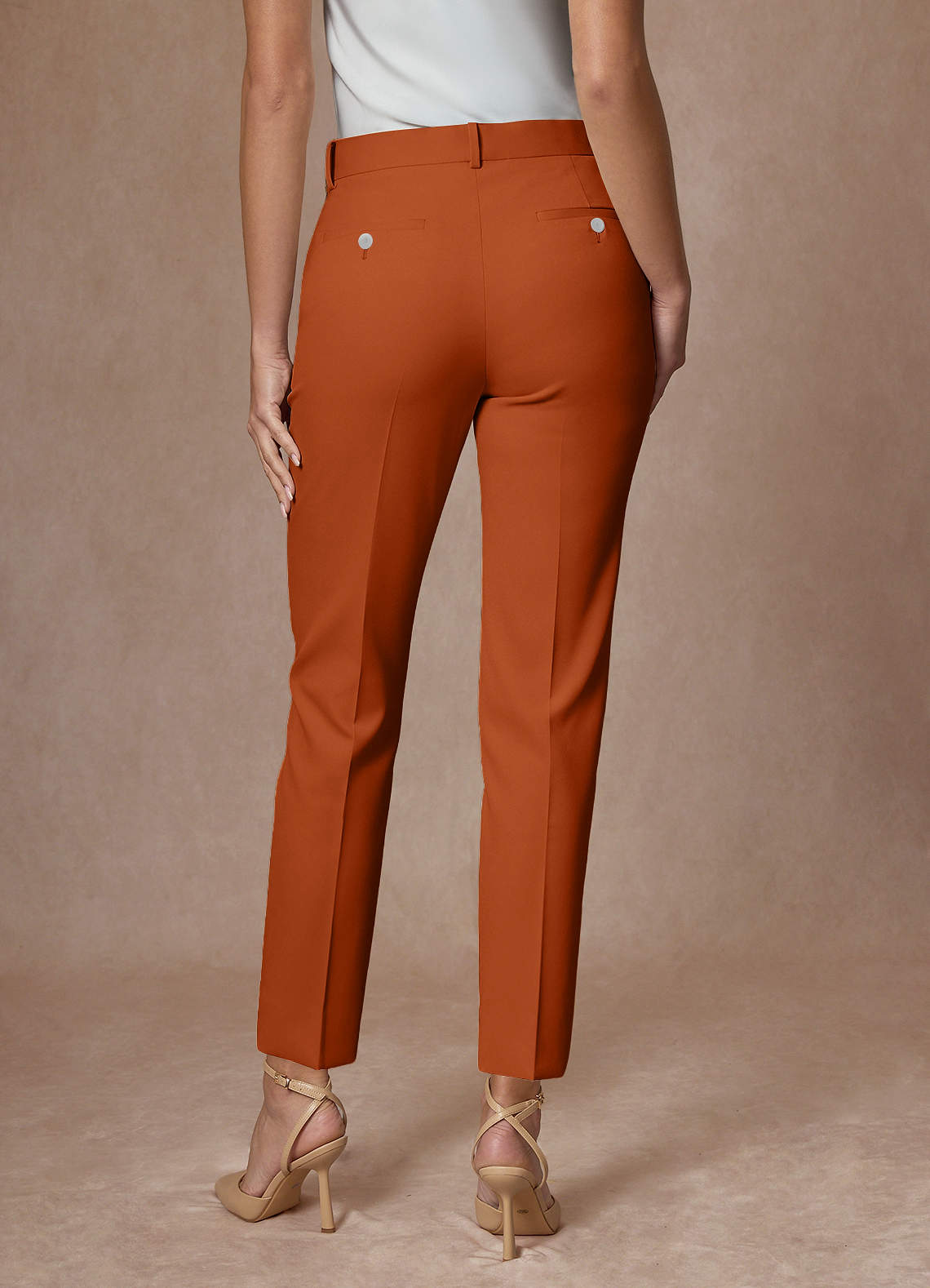 front Whitney Burnt Orange Refined Weave Performance Full Length Dress Pants