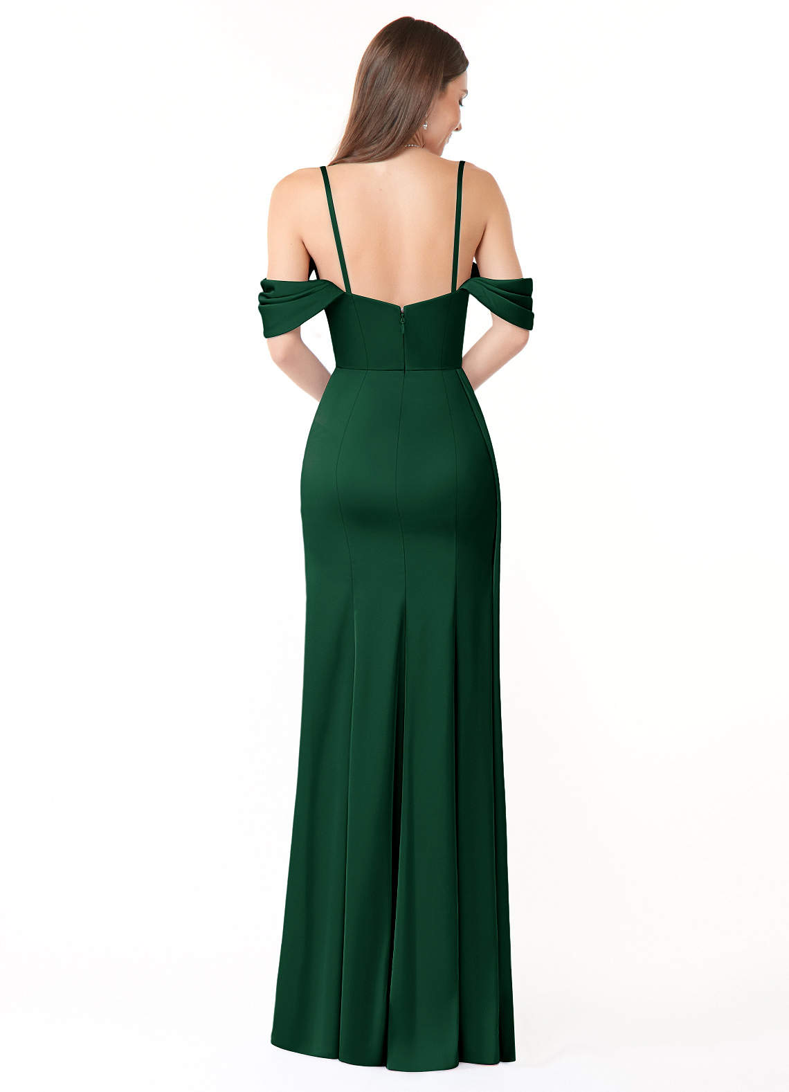 Azazie Amyra Bridesmaid Dresses Dark Green Mermaid Off the Shoulder Stretch Satin Convertible Dress image3