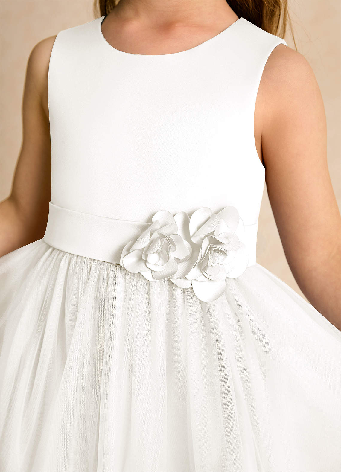 Azazie Miracle Flower Girl Dresses Ivory A-Line Bow Matte Satin Dress image5