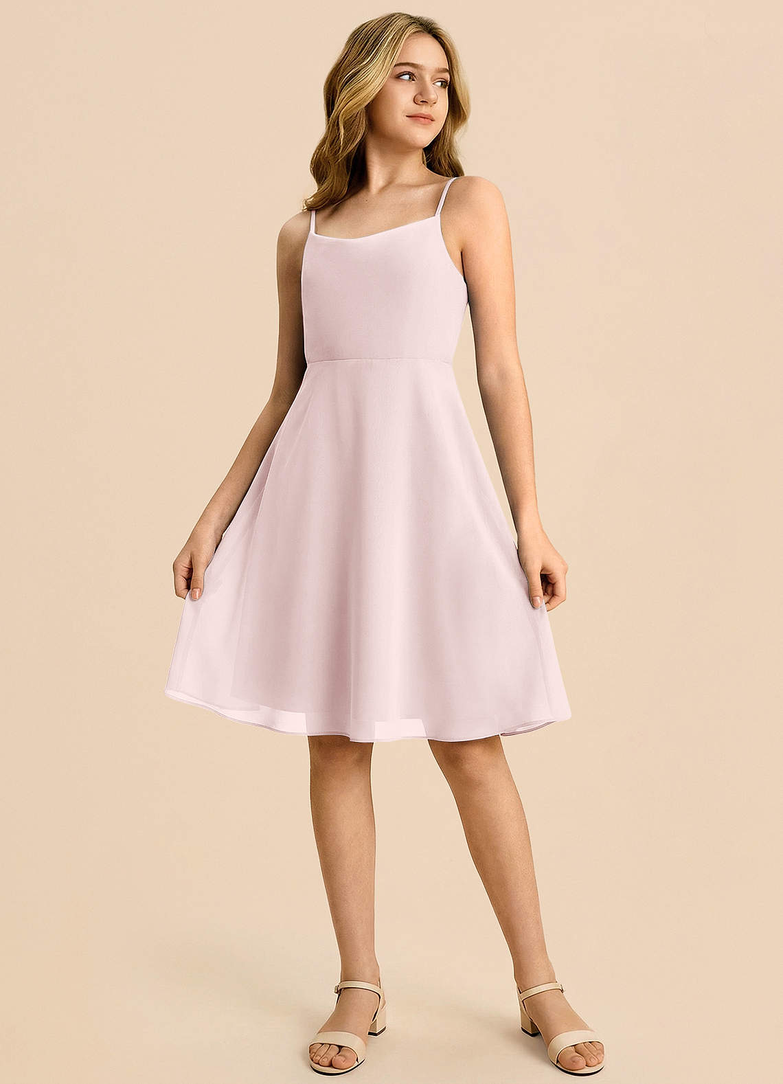 Azazie Shale Vestido Rosa Corado de Chiffon de Linha A com Arco image3