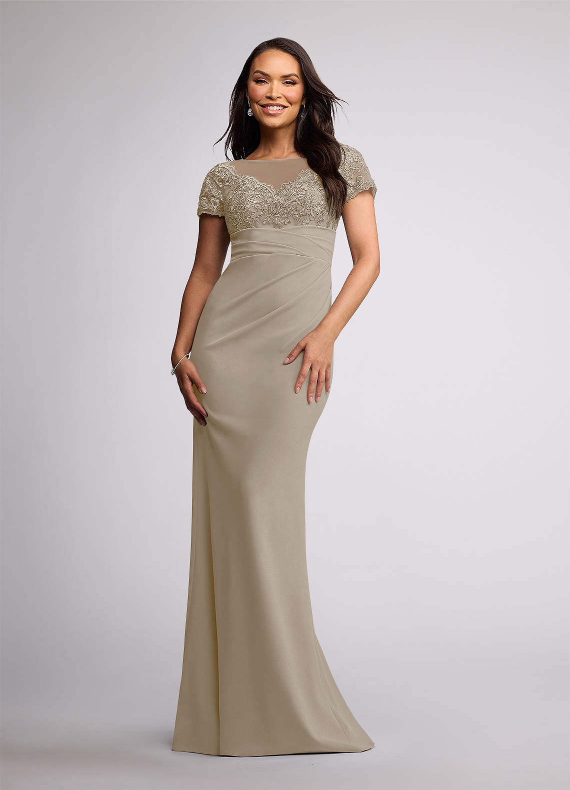 Azazie Susan Mother of the Bride Dresses Taupe Sheath Lace Stretch Crepe Dress image1