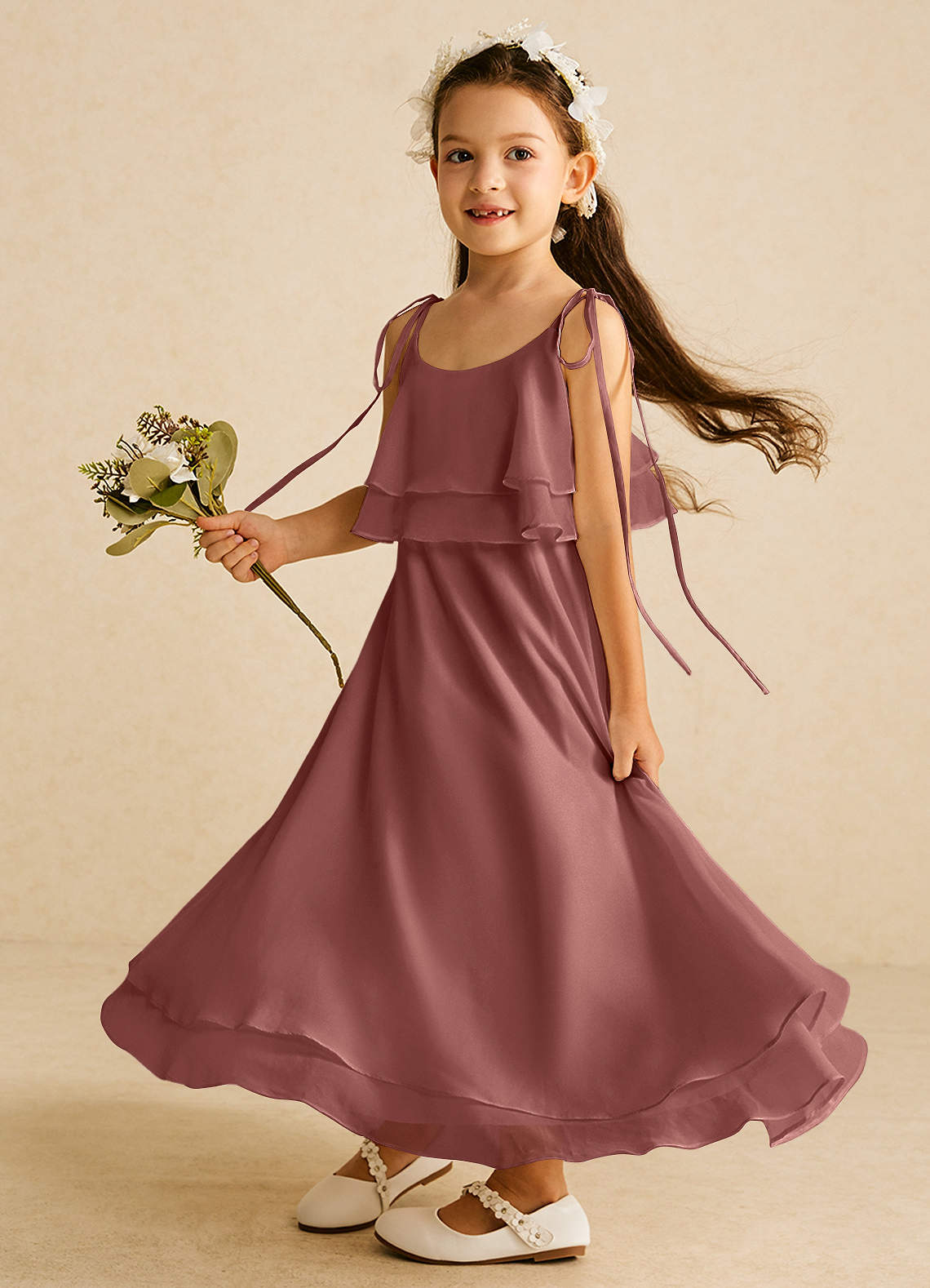 Azazie Temi Flower Girl Dresses Amethyst A-Line Spaghetti Strap Chiffon Dress image1