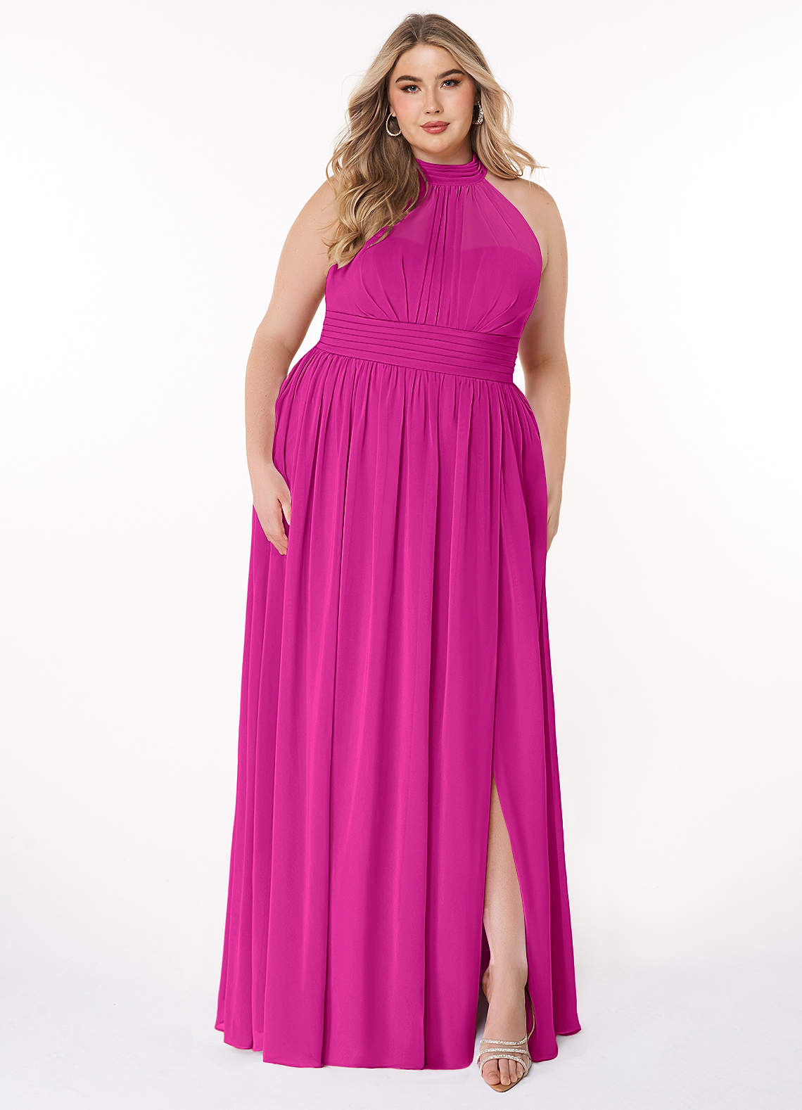 Azazie Iman Brautjungfernkleider A-Linie A-Linie Gerüscht Chiffon Kleid Fuchsia image1