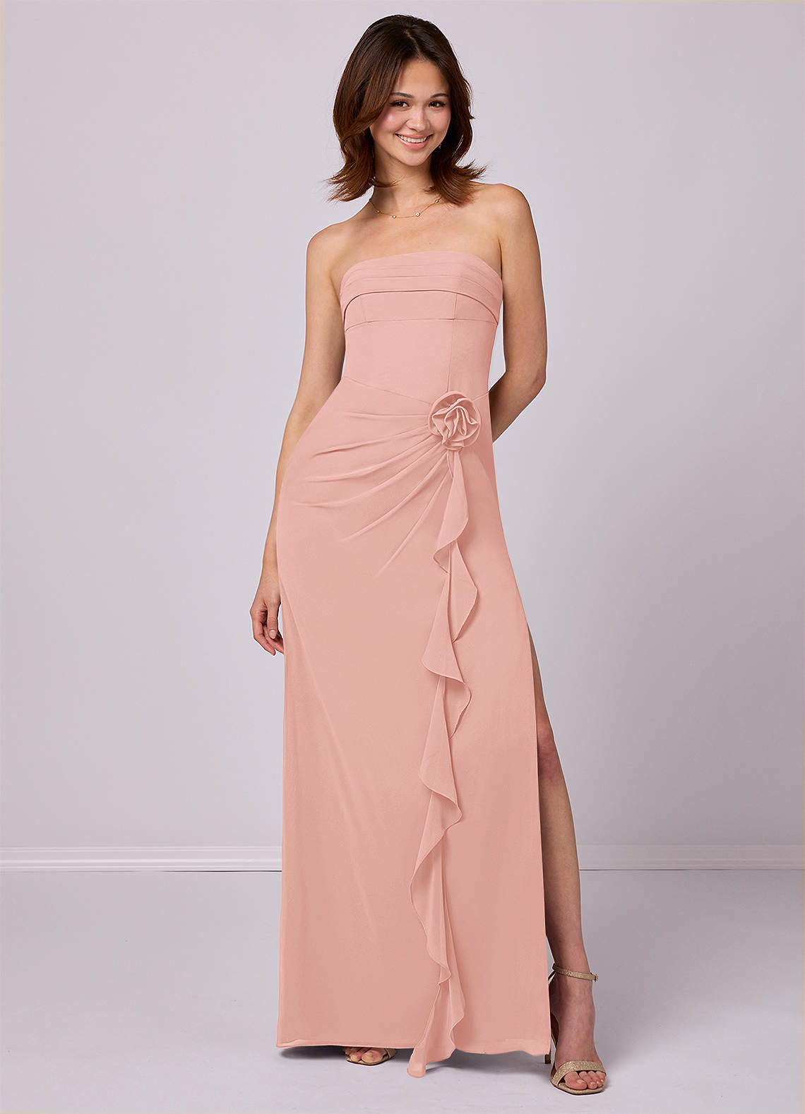Barbie ♥ Azazie Bridesmaid Dresses Rosette Sheath Strapless Chiffon Convertible Dress image1