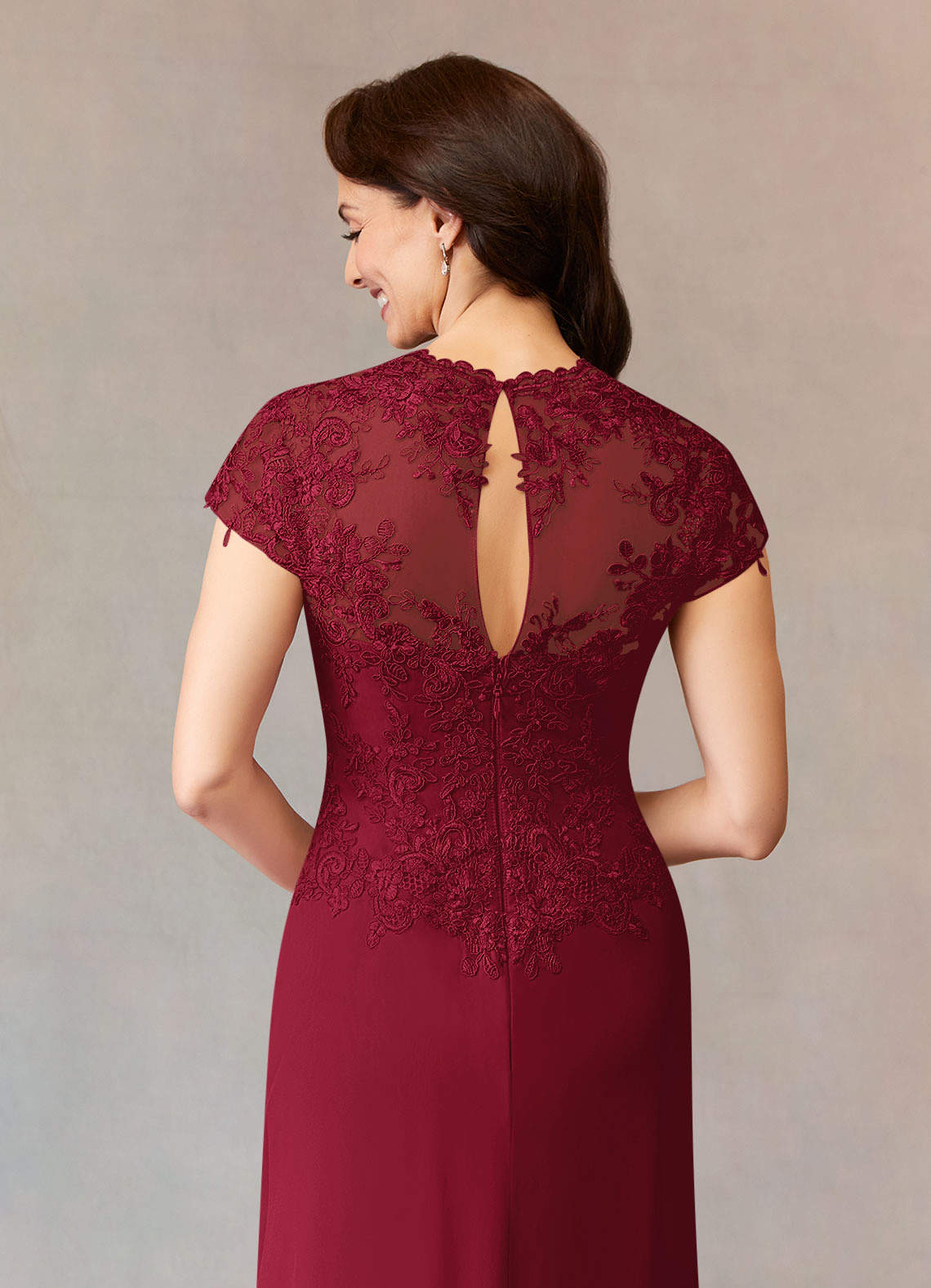 Azazie Junie Mother of the Bride Dresses Burgundy A-Line Lace Chiffon Dress image5