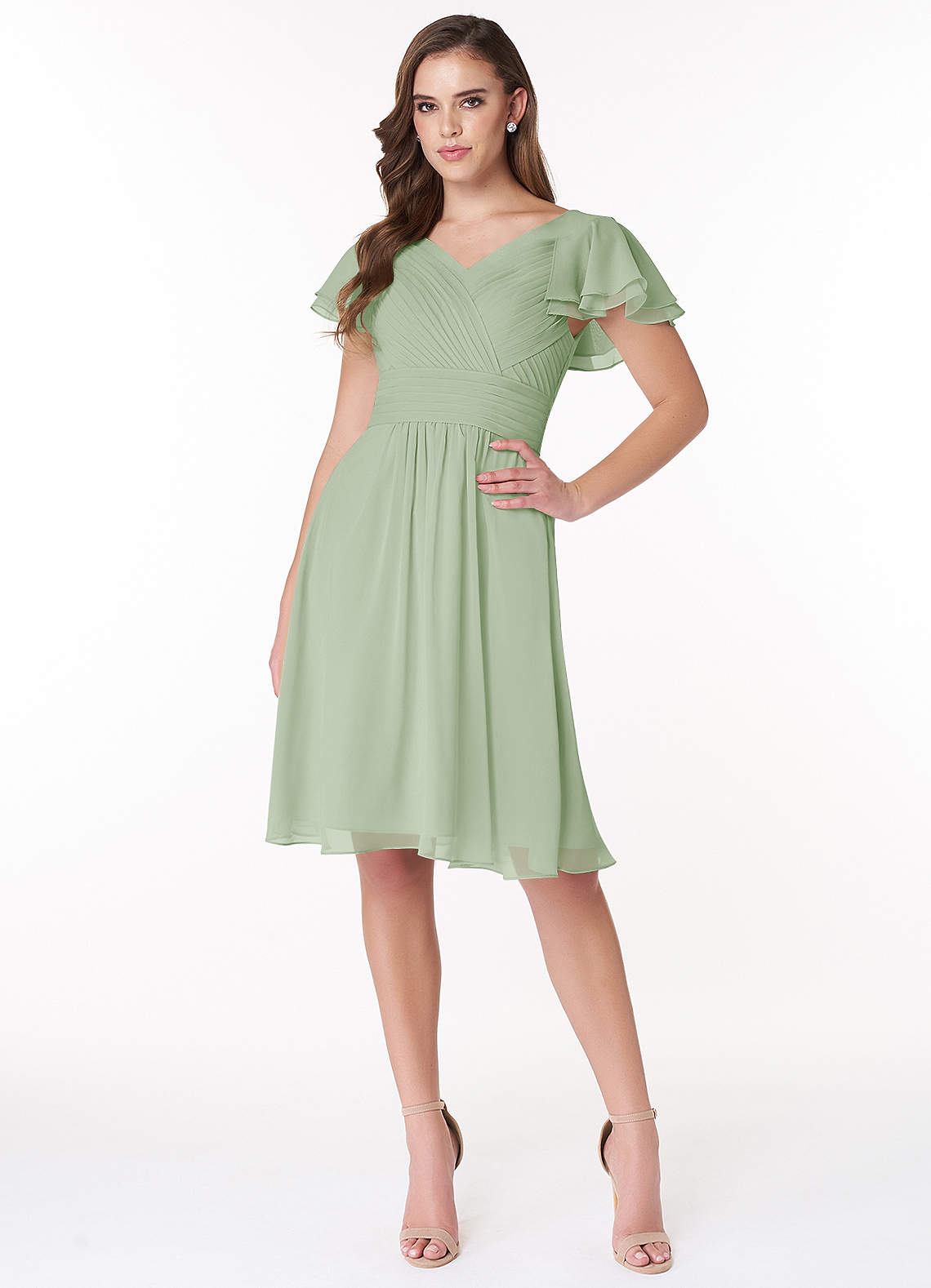 green emerald velvet dress Cute Lace Chiffion Mini Party Dress Short Sleeves Knee Length Homecoming Dress main image 1