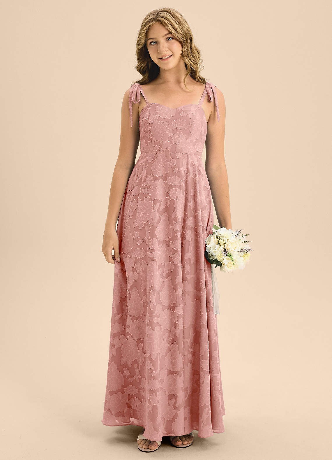 Azazie Rosey Junior Rosette A-Line Sweetheart Neckline Floral Burnout Dress image1