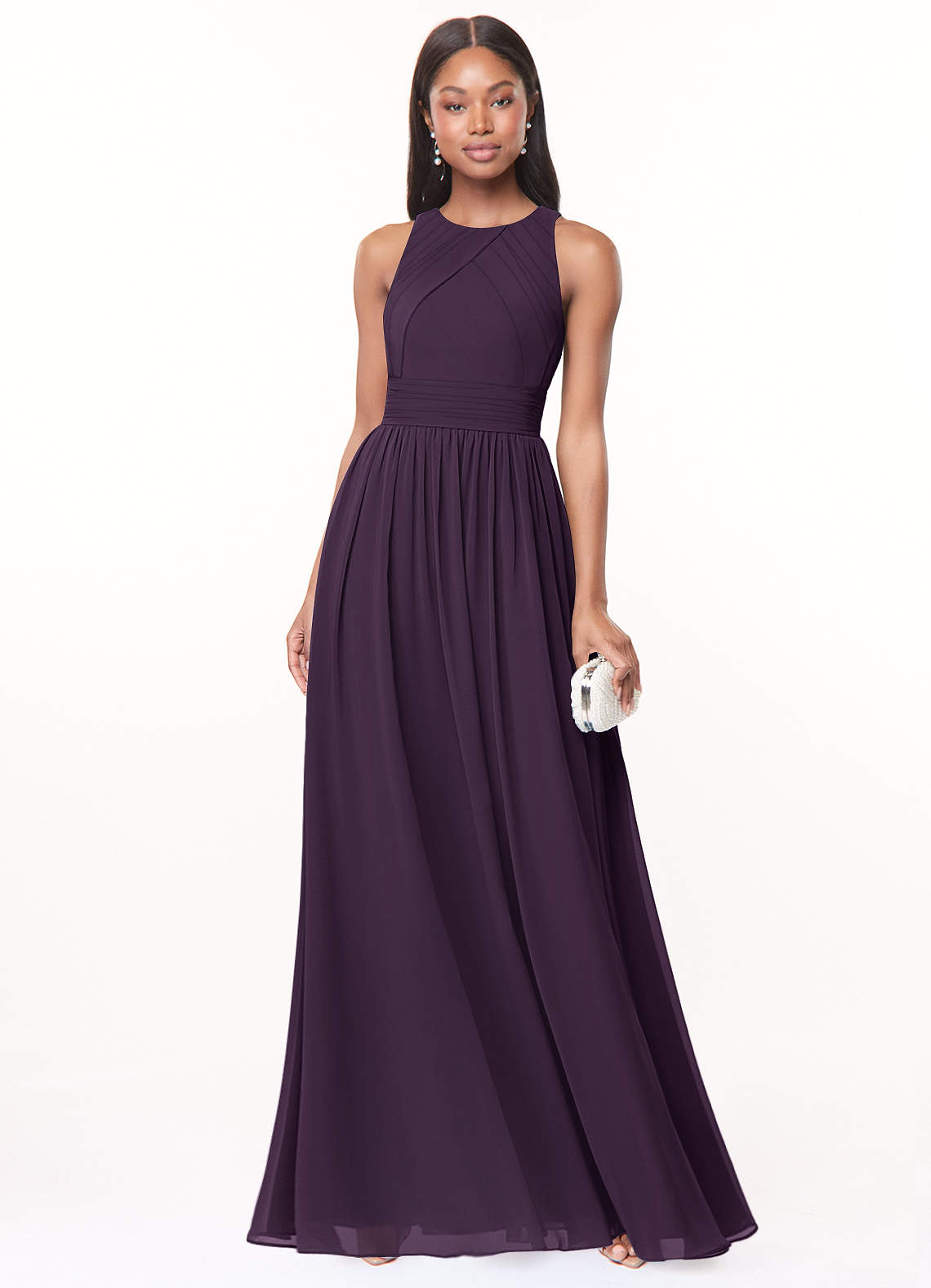 Azazie Harper Bridesmaid Dresses Plum A-Line Pleated Chiffon Dress image1
