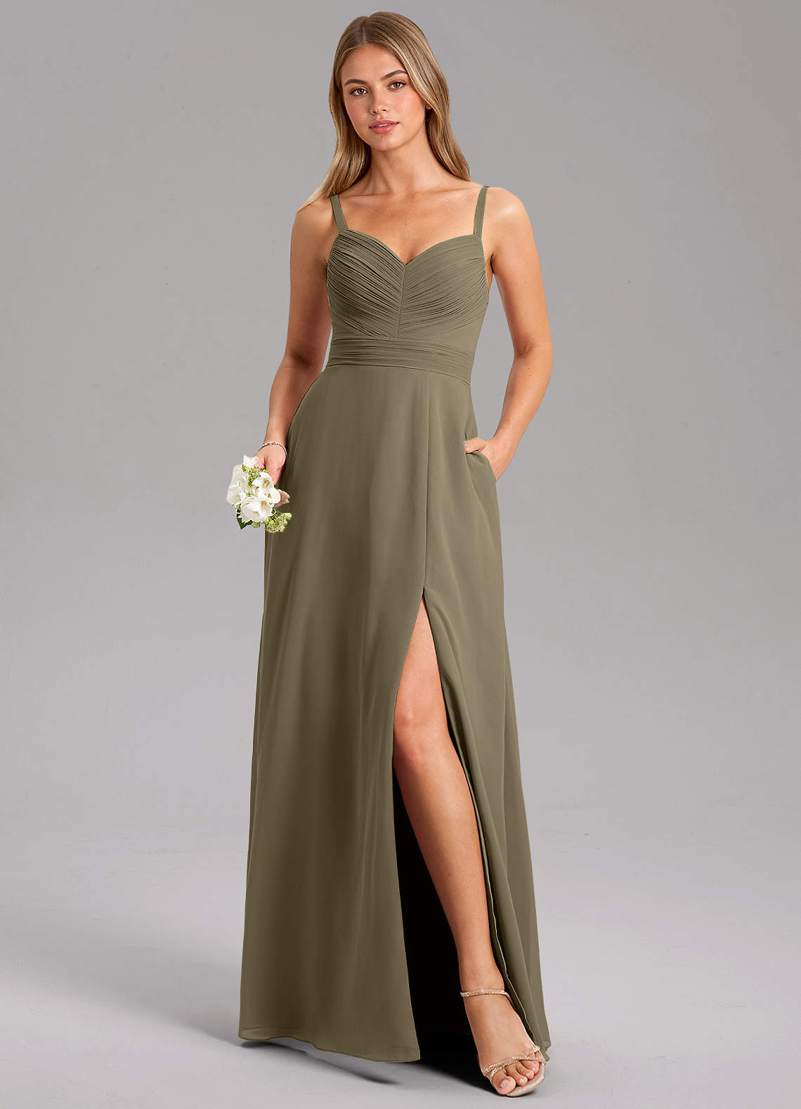 Azazie Terese Bridesmaid Dresses Willow Green A-Line Pleated Chiffon Dress image1