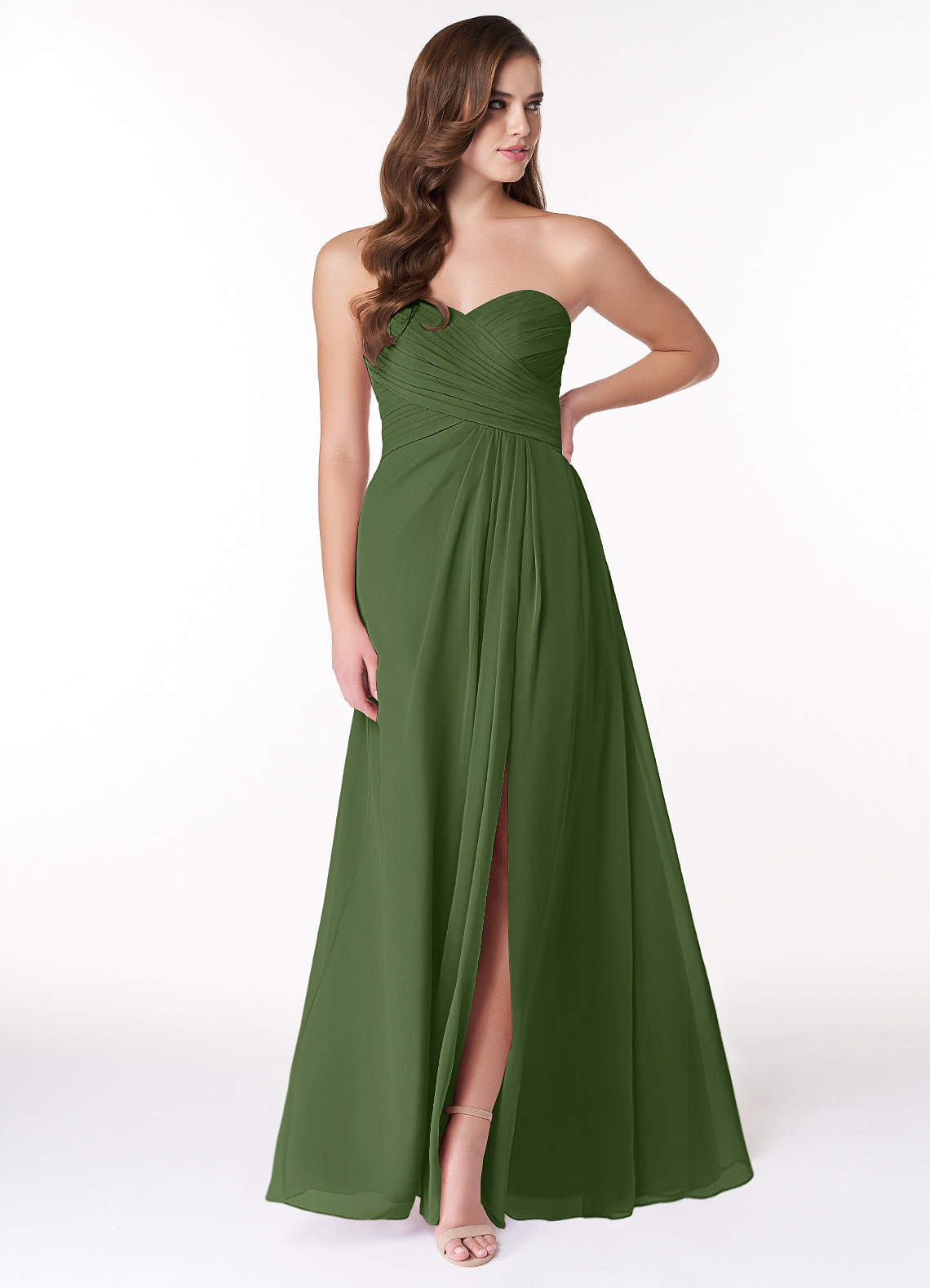 Azazie Arabella Allure Bridesmaid Dresses Olive A-Line Sweetheart Neckline Chiffon Convertible Dress image1