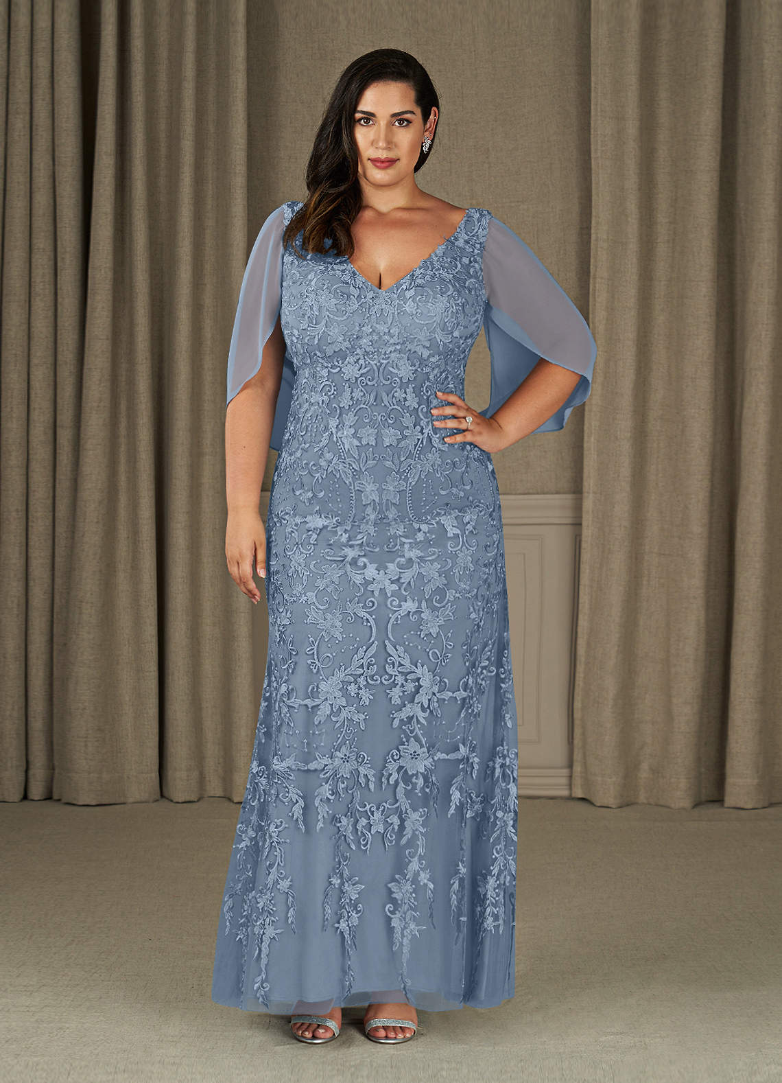 Azazie Ferris Mother of the Bride Dresses Dusty Blue Sheath V-Neck Chiffon Dress image1