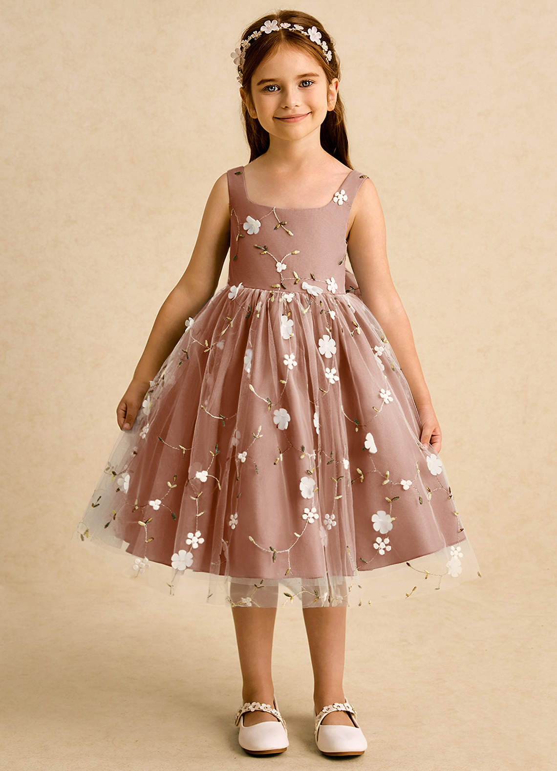Azazie Bean Flower Girl Dresses Bronzer Ball-Gown Sleeveless Tulle Dress image1
