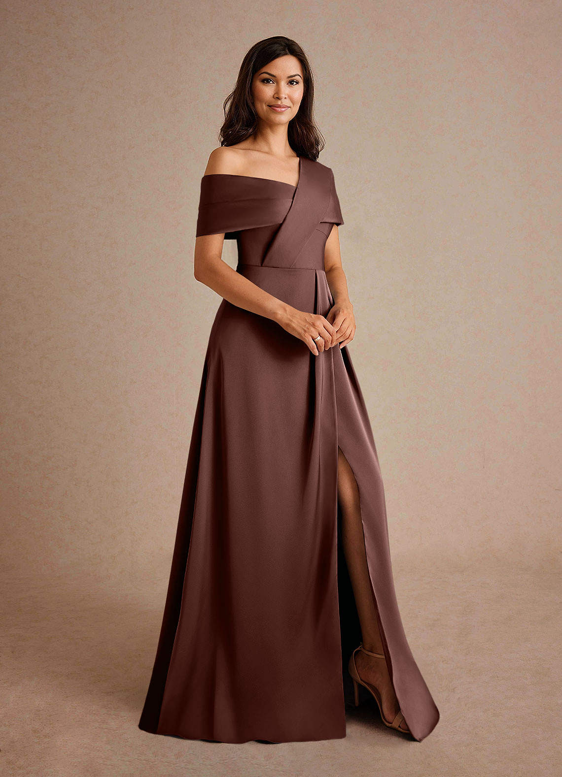 Midi Dress Classy Burgundy Dress Azazie Milton Espresso A-Line Pleated  Stretch Satin Dress Azazie IE