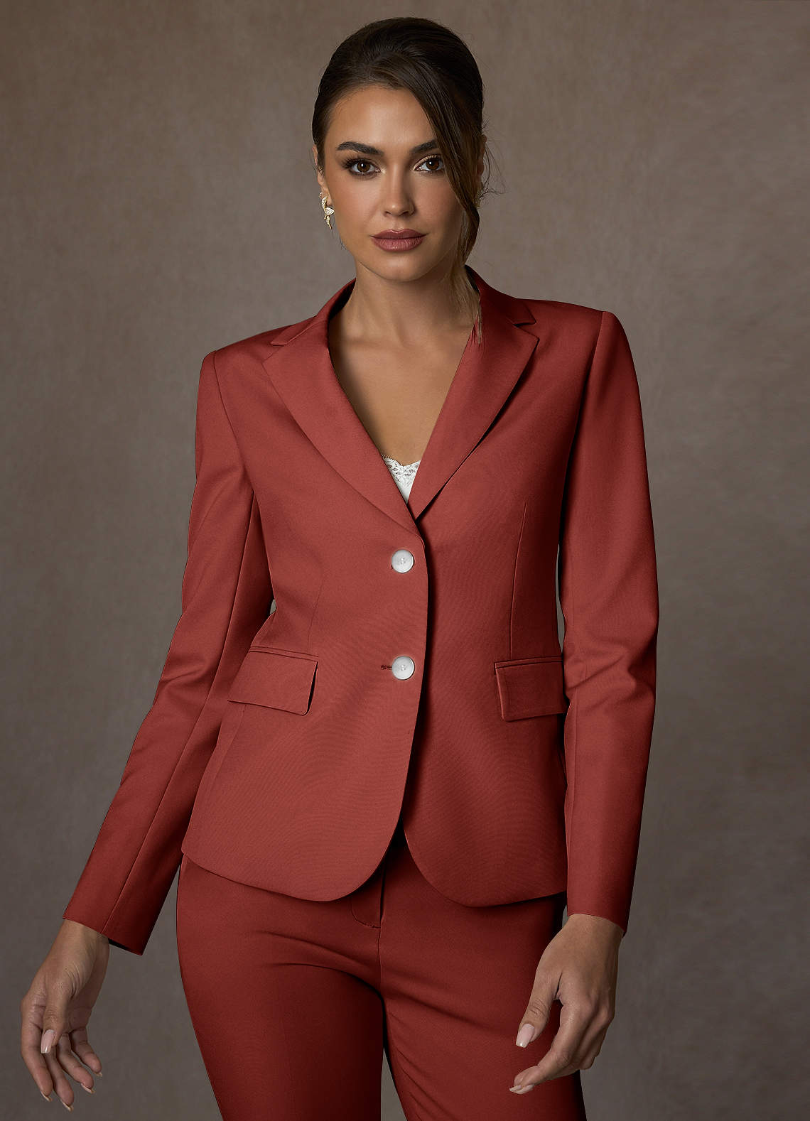front Whitney Terracotta Structured Stretch Blazer