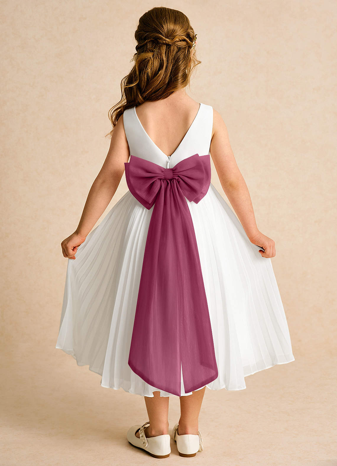Azazie Margot Flower Girl Dresses Ivory Mulberry A-Line Pleated Chiffon Dress image1