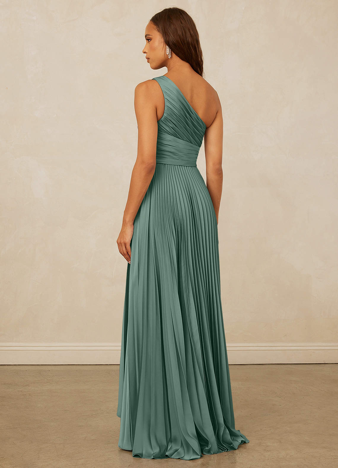 Christian Siriano Bridal for Azazie 1008 Bridesmaid Dresses Eucalyptus A-Line One Shoulder Stretch Satin Dress image1