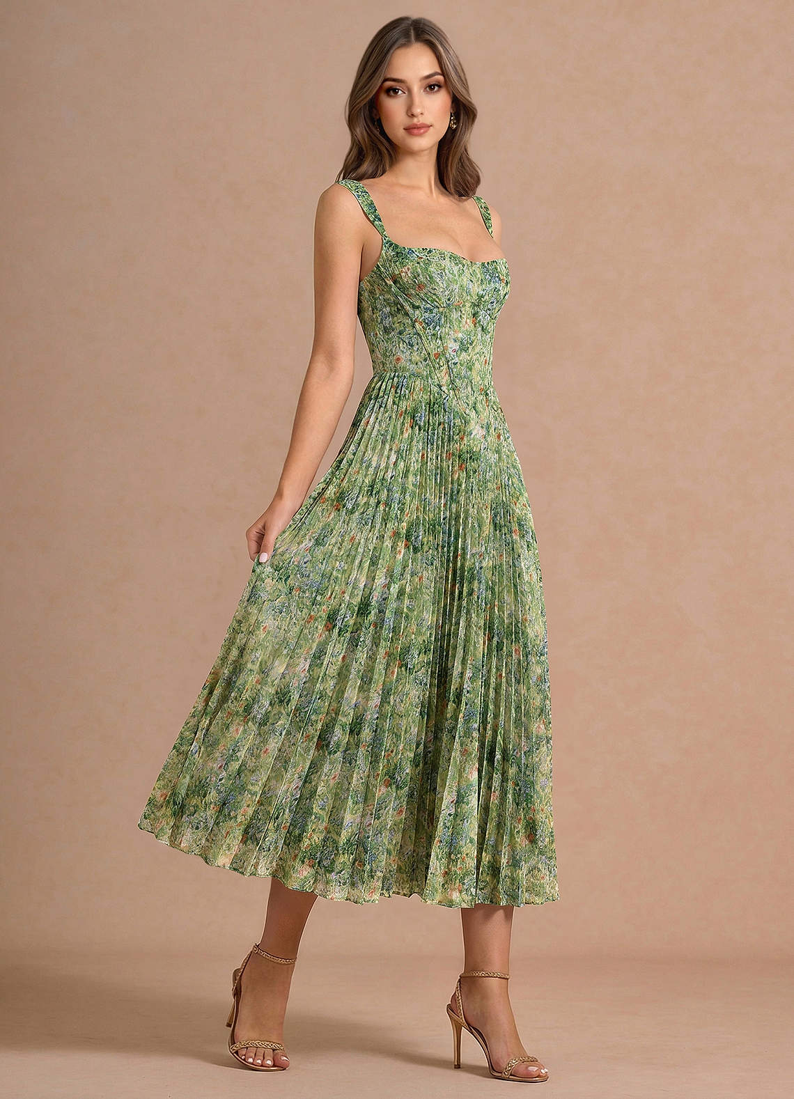 Maelle Green Floral Midi Dress | Azazie