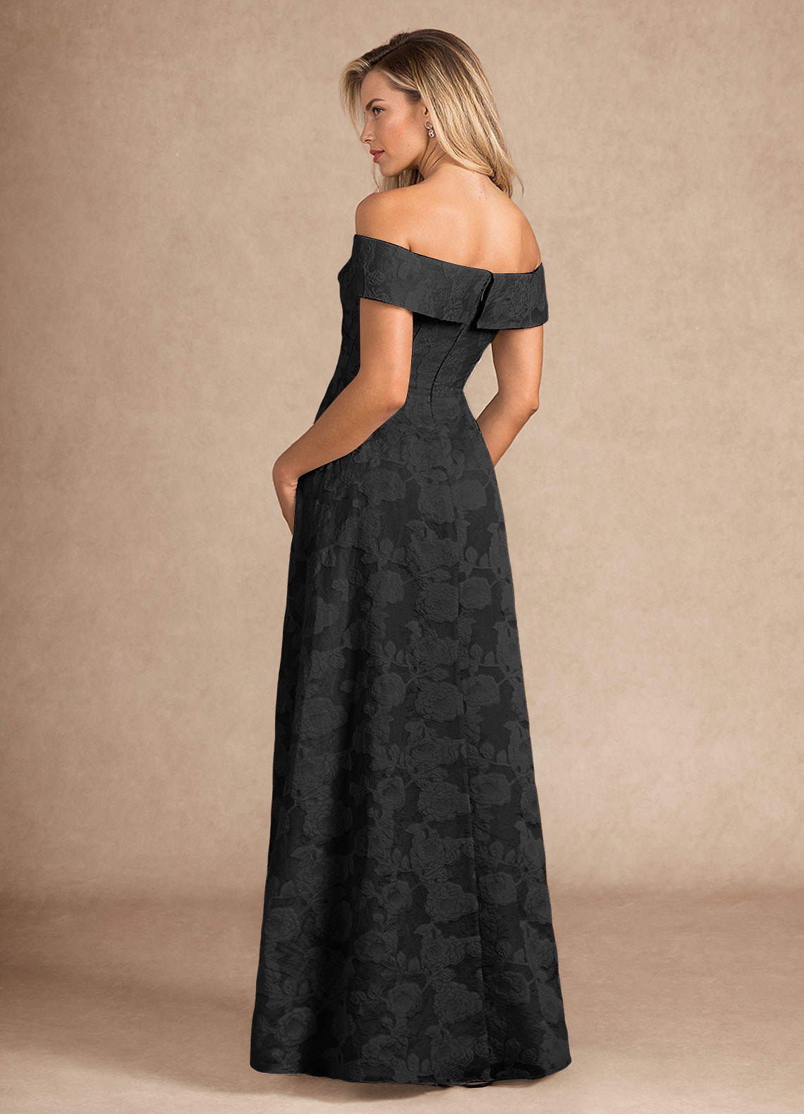 〈 lautashi 〉Jacquard over dress ブラック Azazie New London Black Jacquard A-Line Pleated Floral Burnout