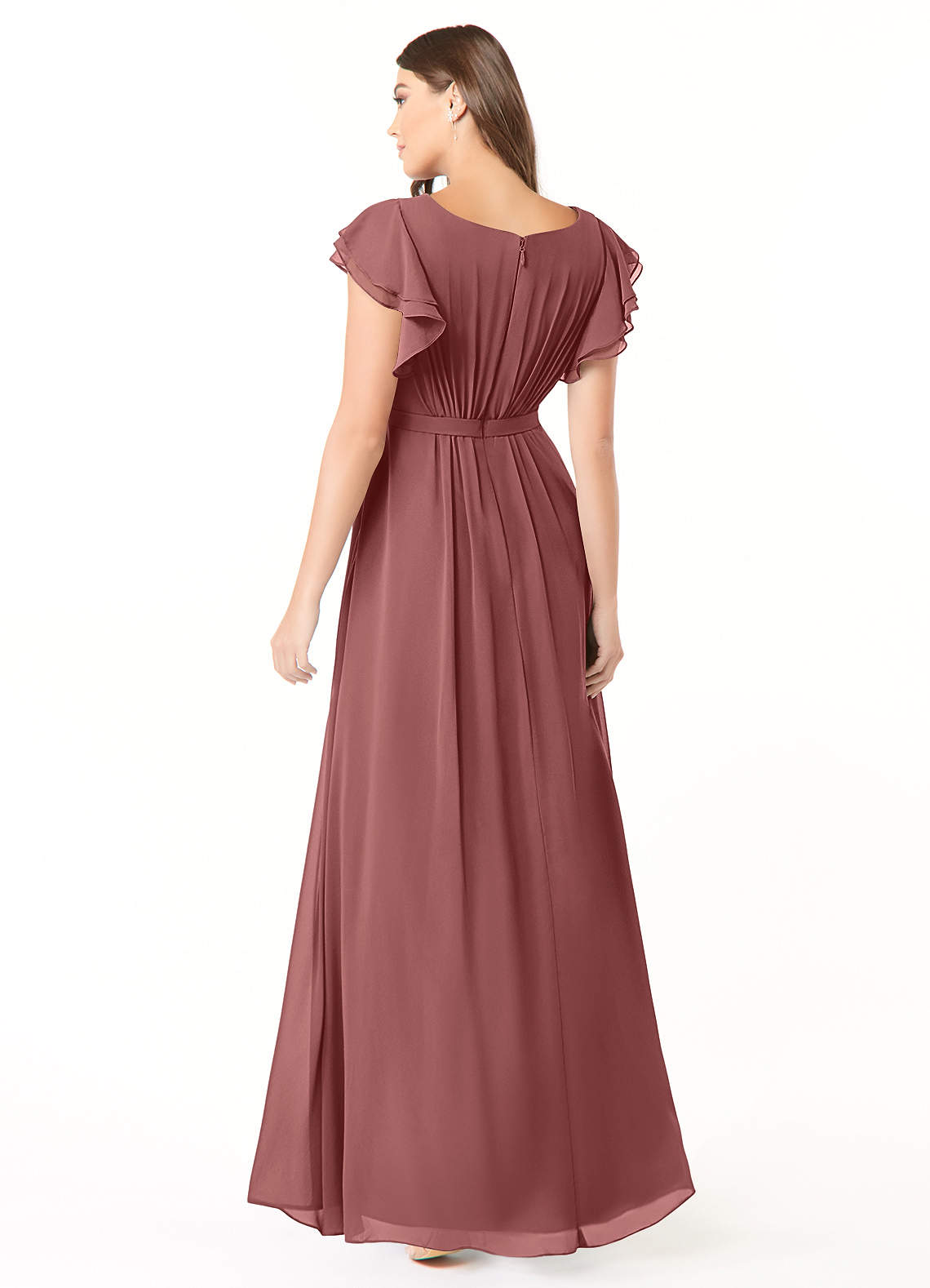 Azazie Daphne vestidos de dama de honor modestos Vestido de Corte en A Volantes Hasta el suelo Gasa image1