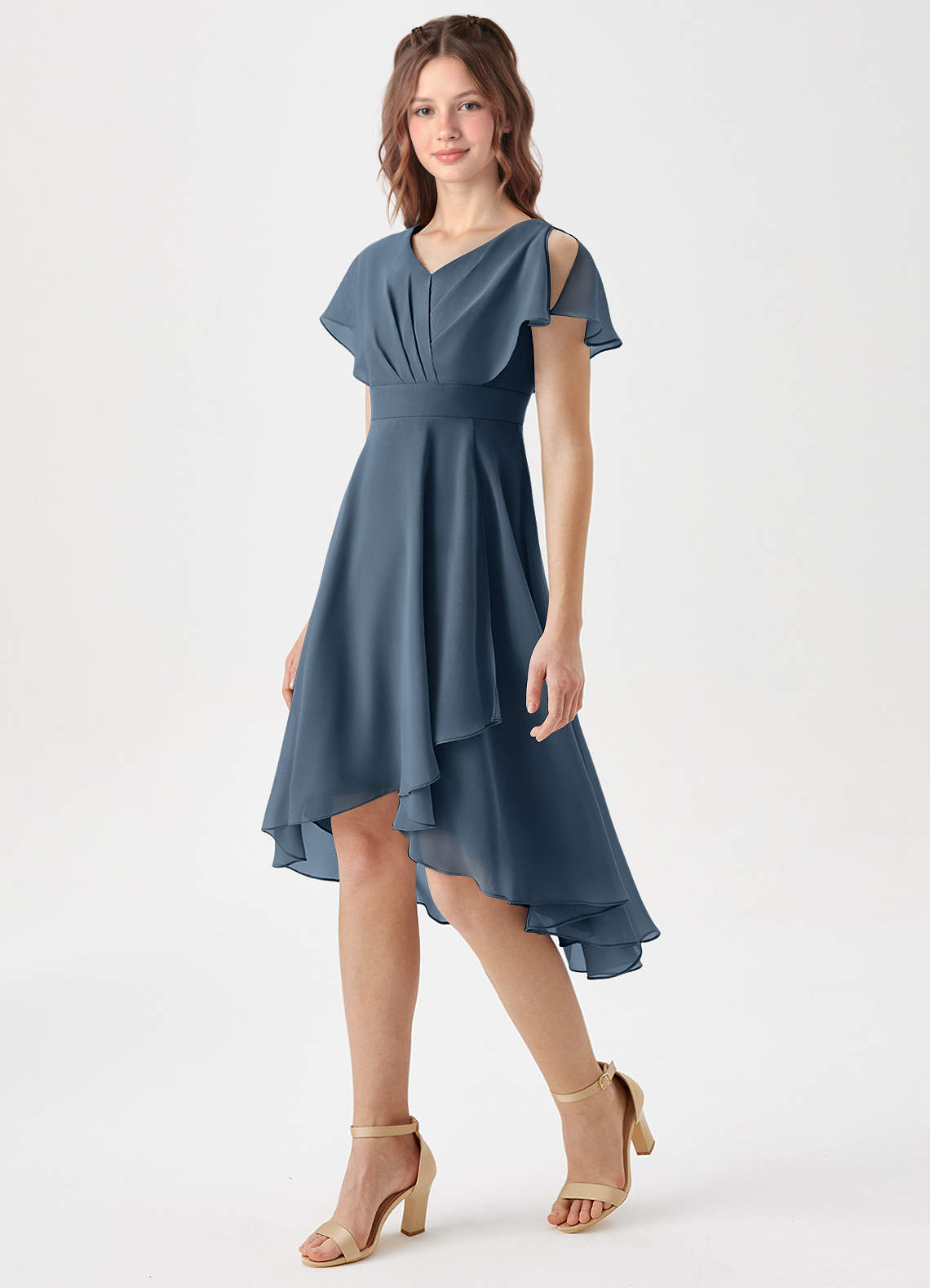 Azazie Graciela Junior Neptune A-Line Pleated Chiffon Dress image1