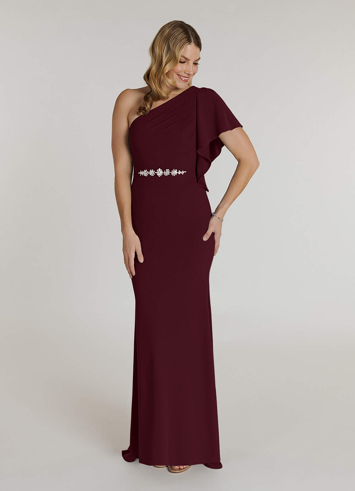 Azazie Pia Mother of the Bride Dresses Cabernet Mermaid Pleated Stretch Crepe Dress image1
