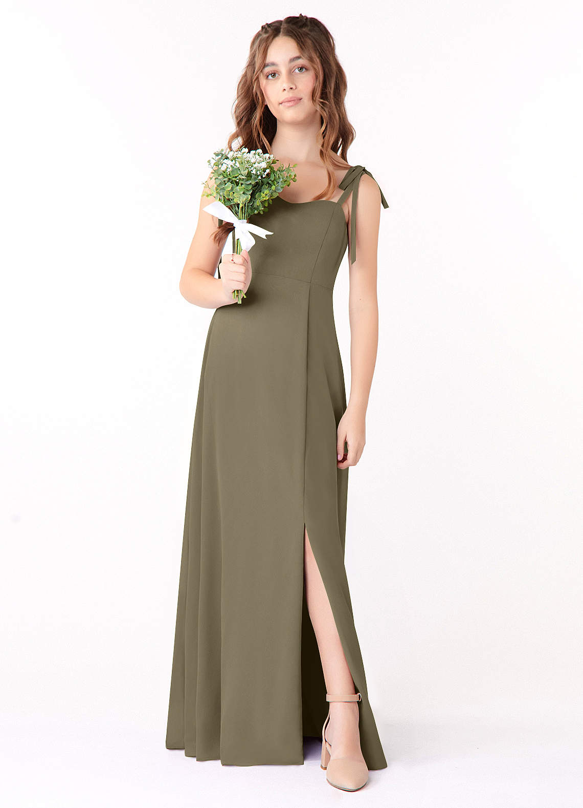 Azazie Rosey Junior Willow Green A-Line Sweetheart Neckline Chiffon Dress image1