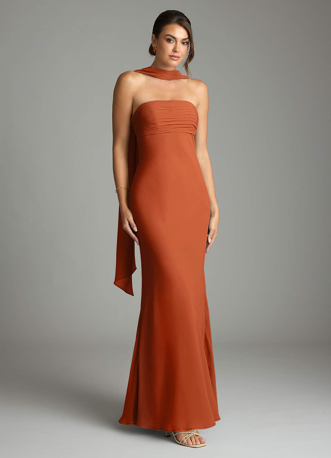 Azazie Saylor Vestidos de damas de honor Vestido de Naranja Quemada de Gasa de Corte Sirena con Sin tirantes image1