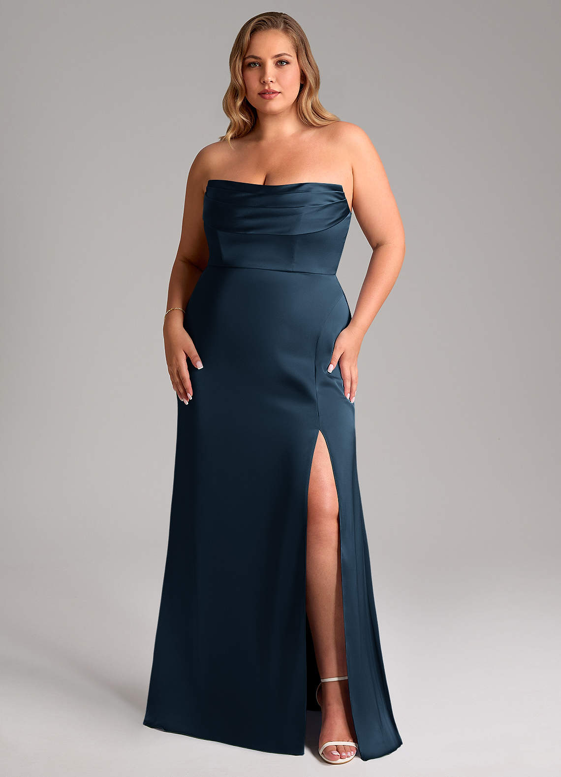 navy blue bridesmaid dresses under 50 Azazie Sheath Off The Shoulder Floor-Length Stretch Satin Obie Brown Sheer Mesh 30%-Black evening party or other Size:1T