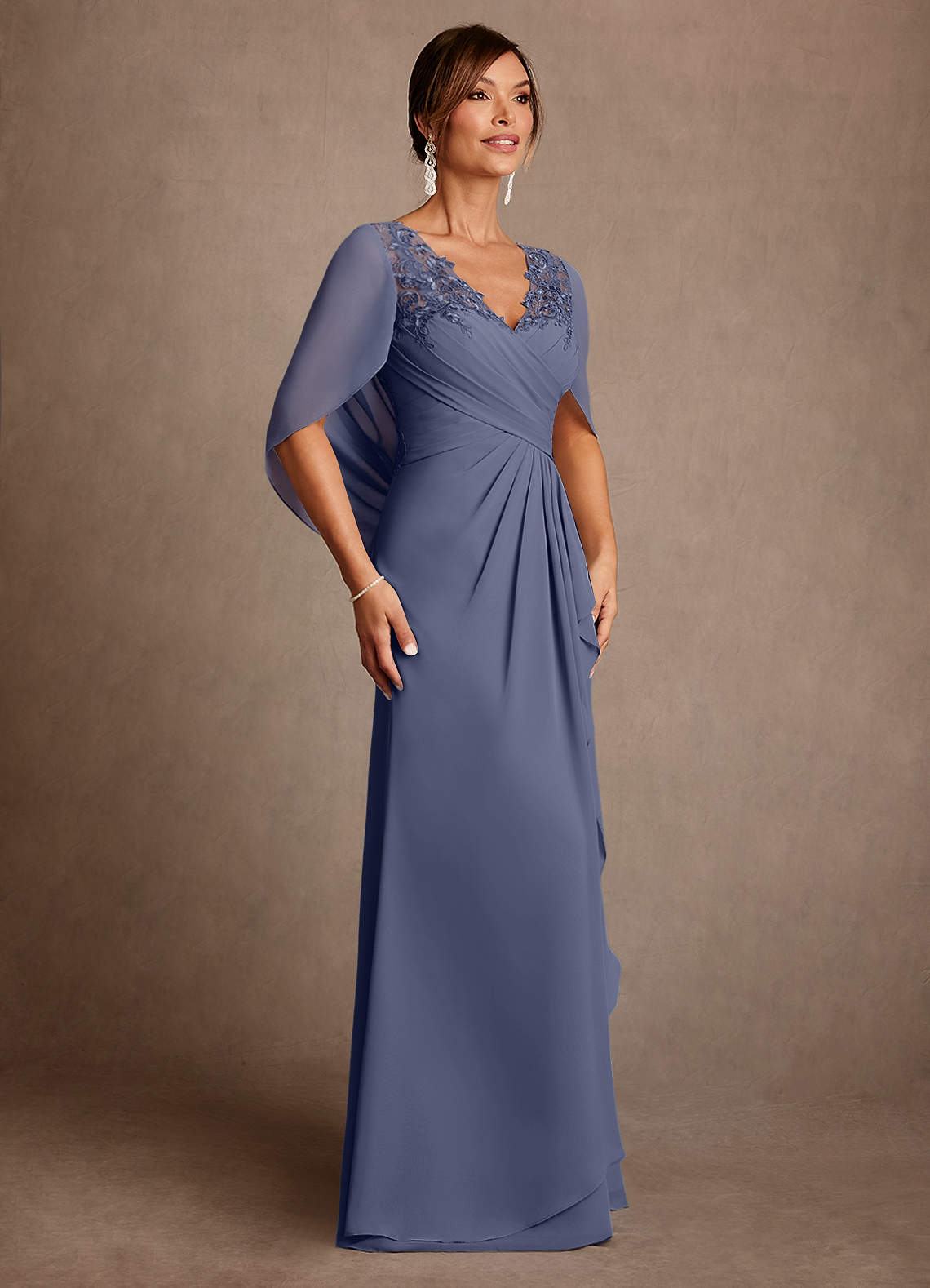 Azazie Santa Clara Mère de la mariée Robes Robe Trapèze en Dentelle Bleu Orageux image2