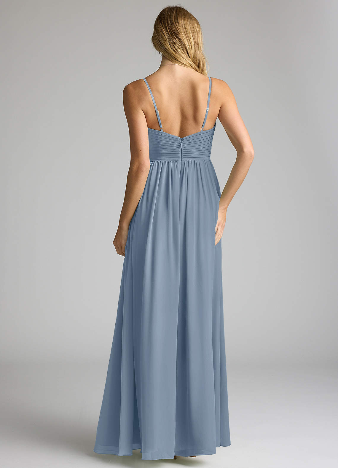 Azazie Alia Bridesmaid Dresses Dusty Blue A-Line Pleated Chiffon Dress image4