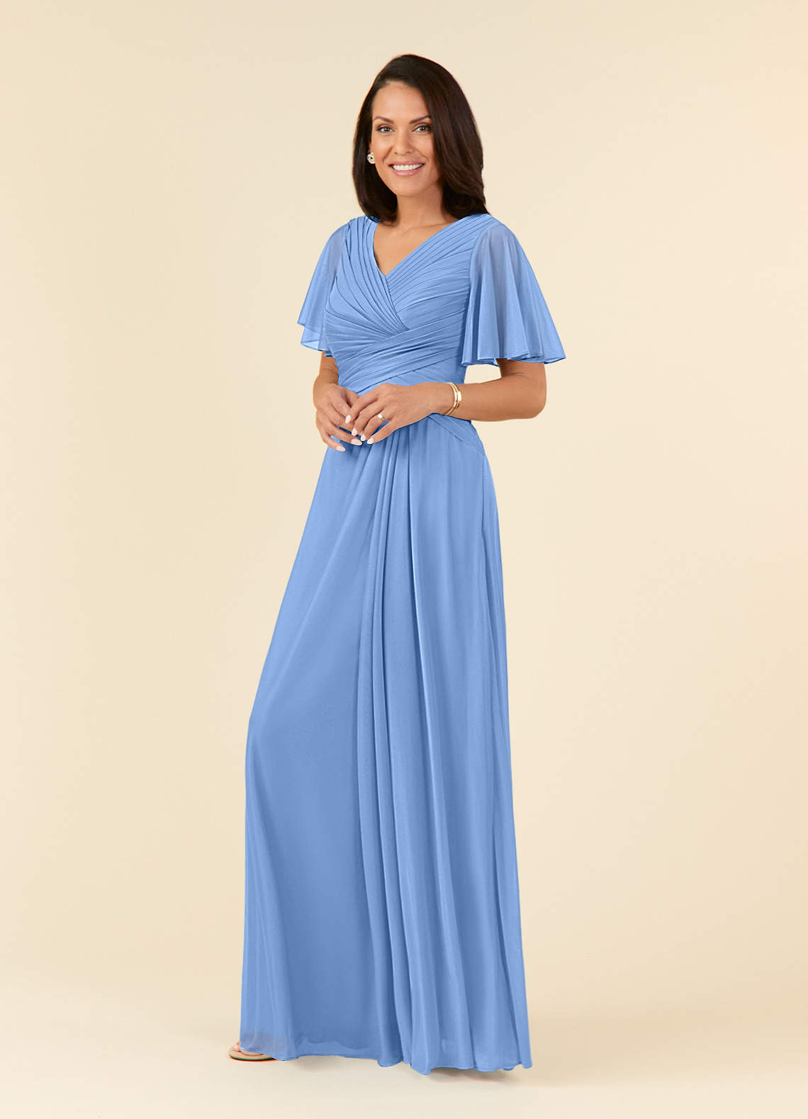 Sheath Sleeveless V-neck Pleated Long Dress Ink Blue main image 1
