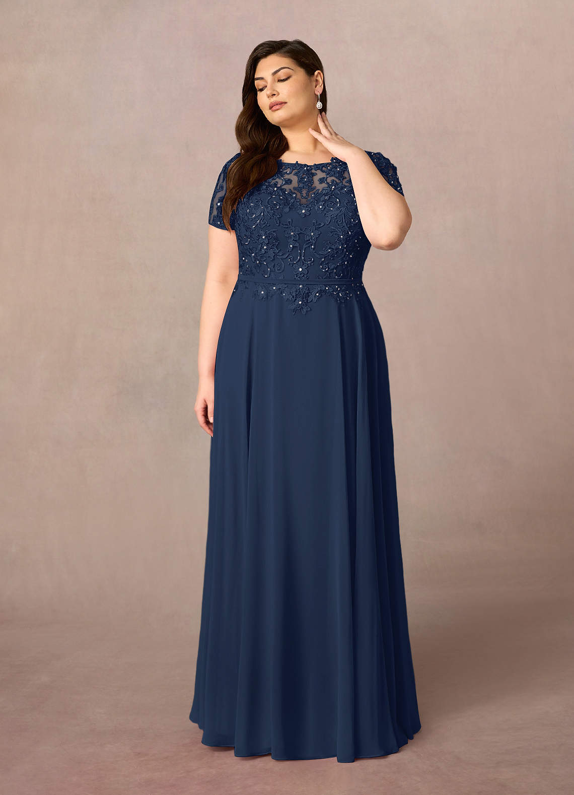 Azazie Adina Mother of the Bride Dresses Dark Navy A-Line Boatneck Sequins Chiffon Dress image5