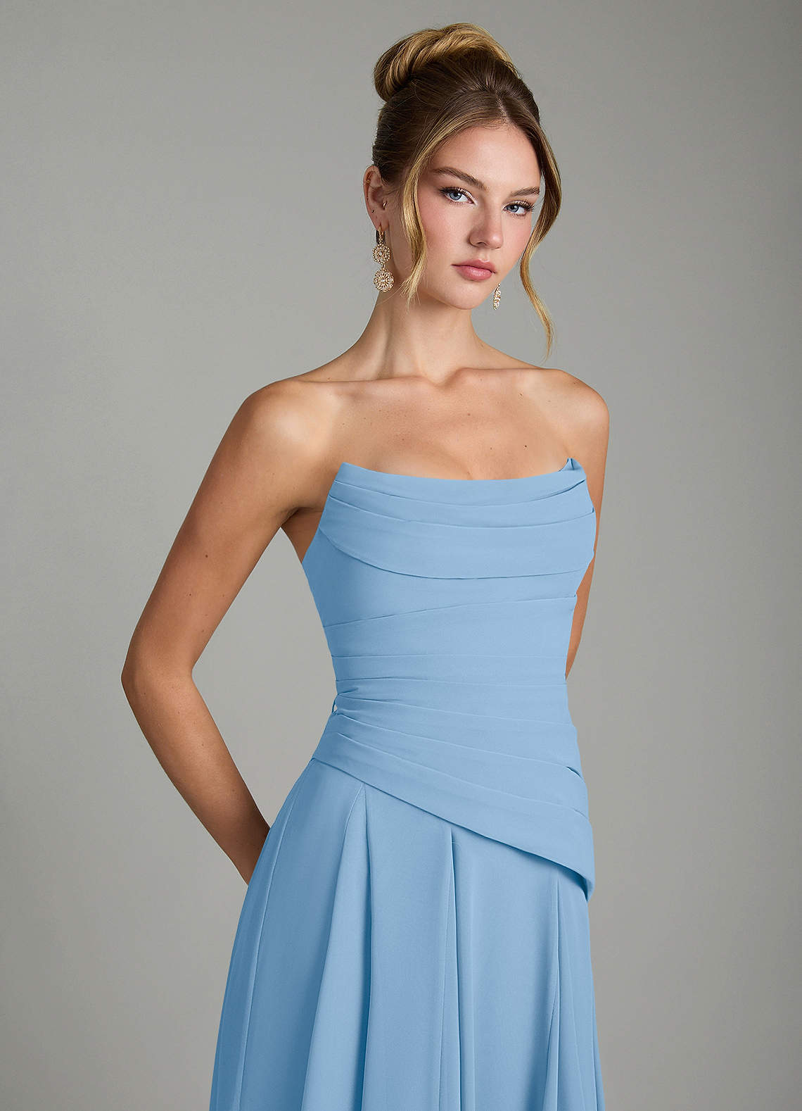 Azazie Gabriela Bridesmaid Dresses Powder Blue A-Line Corset Chiffon Dress image9