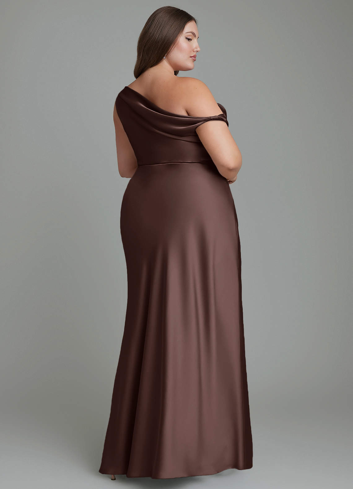 Azazie Emerson Bridesmaid Dresses Ganache Mermaid Off the Shoulder Stretch Satin Dress image8