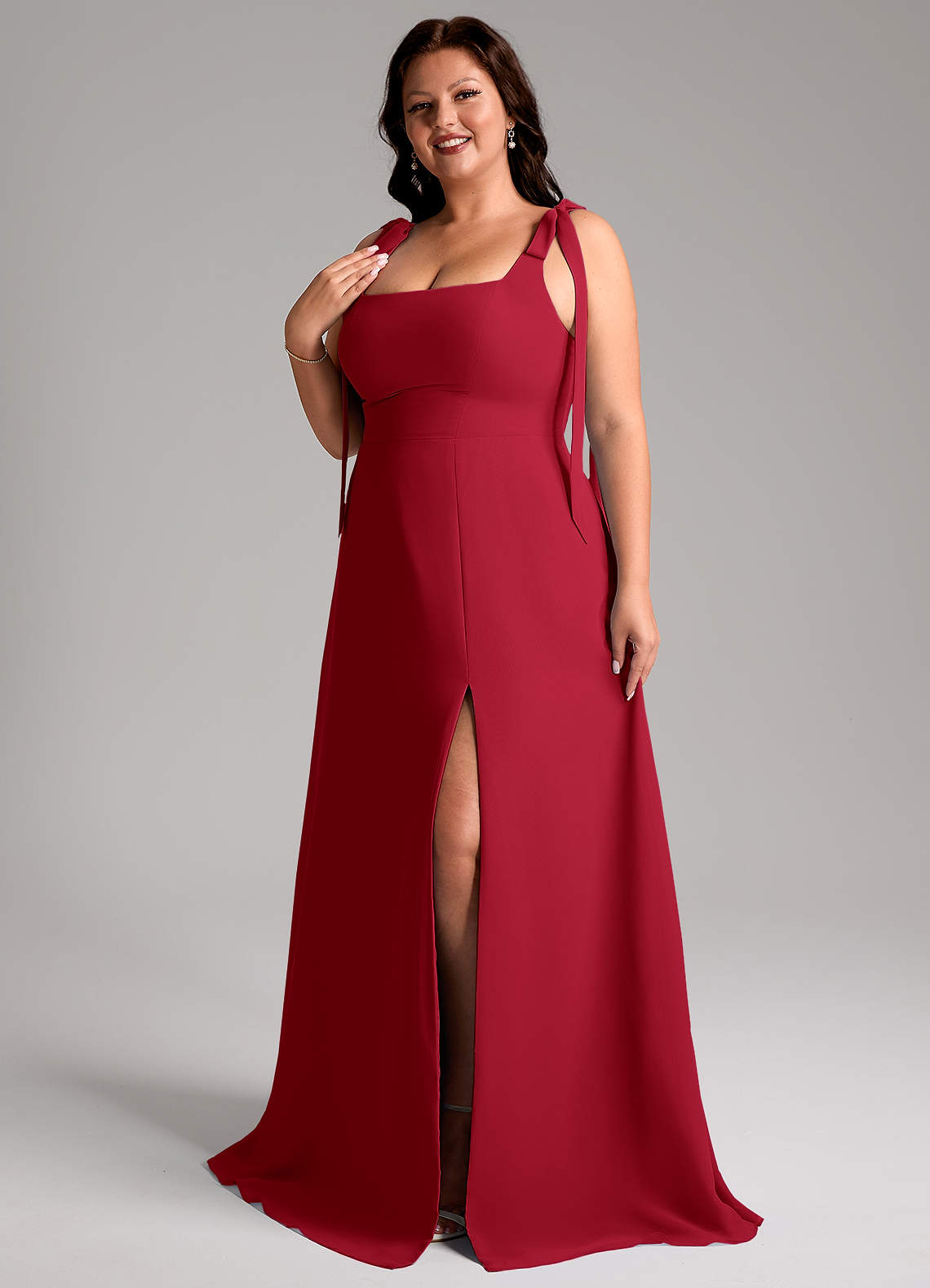 Azazie Debra Bridesmaid Dresses Scarlet A-Line with Pockets Chiffon Convertible Dress image13