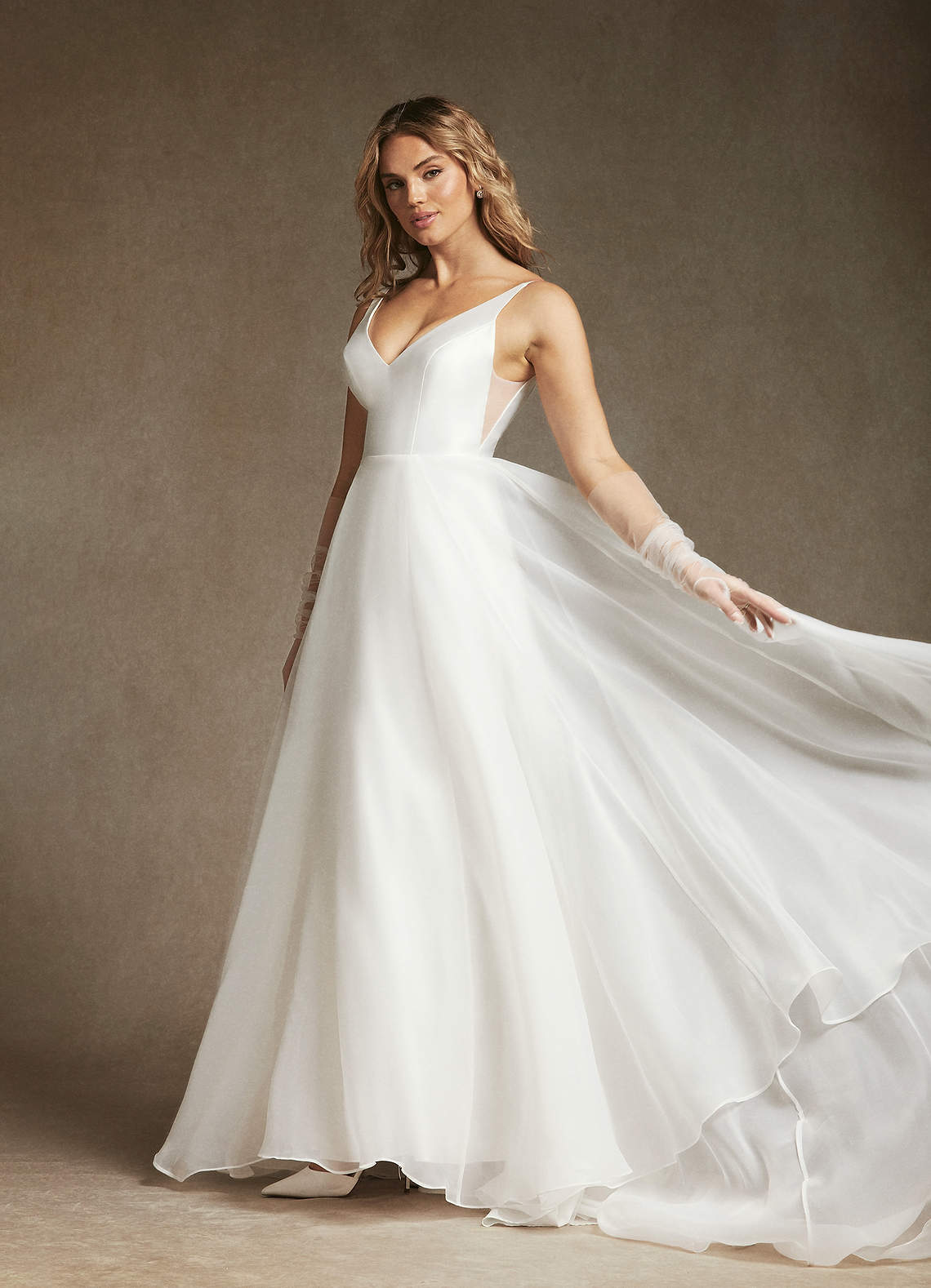 Azazie Calliana Diamond White A-Line V-Neck Mikado Dress Ready to