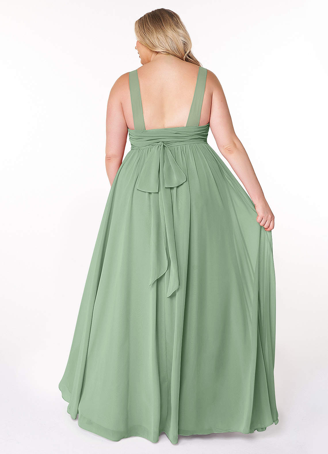 Azazie Kora At-home Try On Dresses Matcha A-Line Pleated Chiffon Dress image7