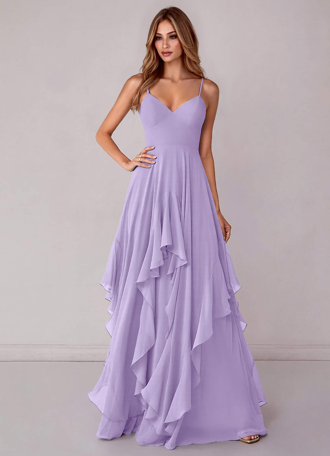 lilac chiffon dress Lilac Chiffon Bridesmaid Dress Floor Length Prom Evening Gown US10 / Custom Color main image 1
