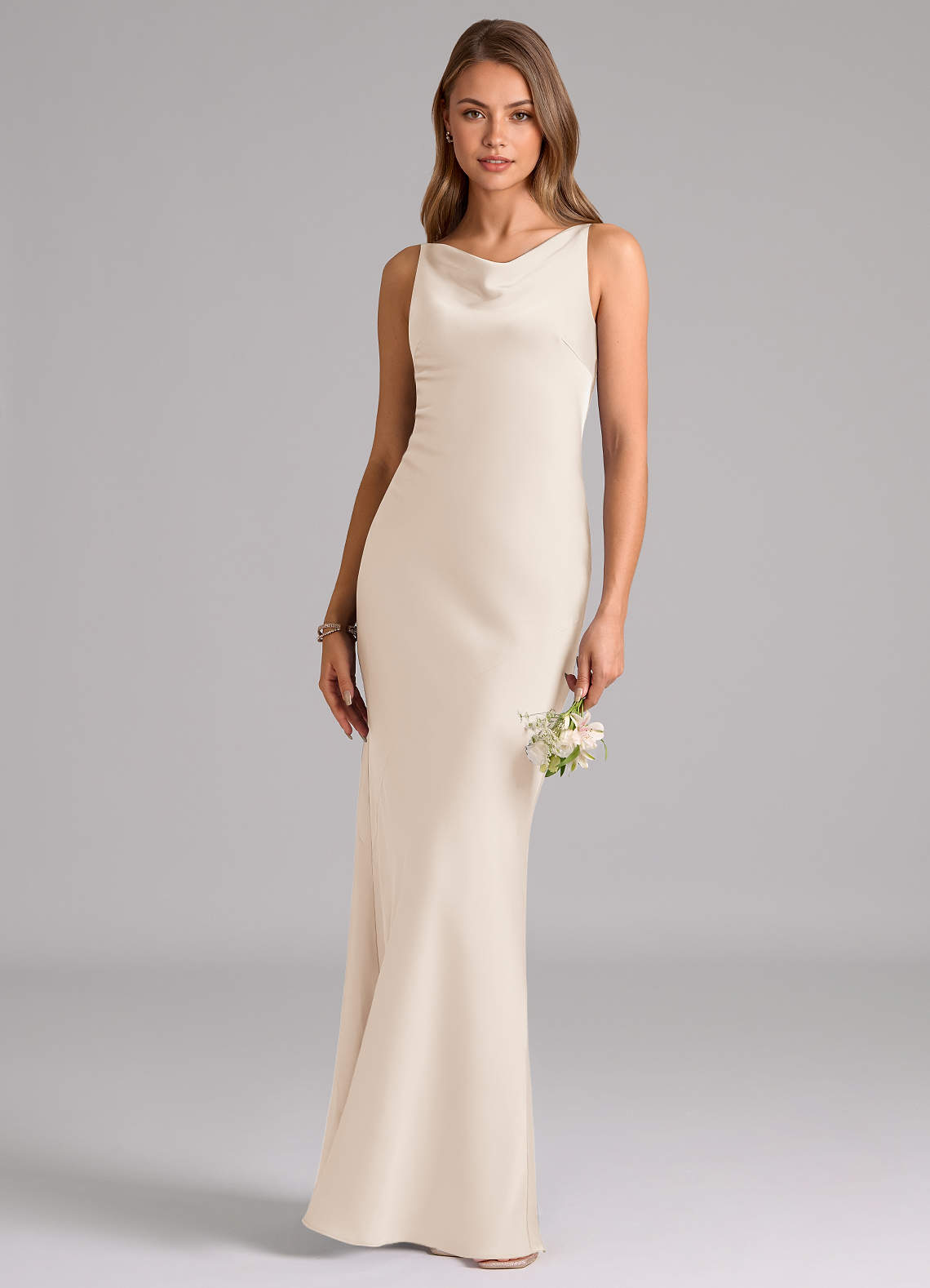 Azazie Allettie Bridesmaid Dresses White Alabaster Mermaid Stretch Satin Dress image1