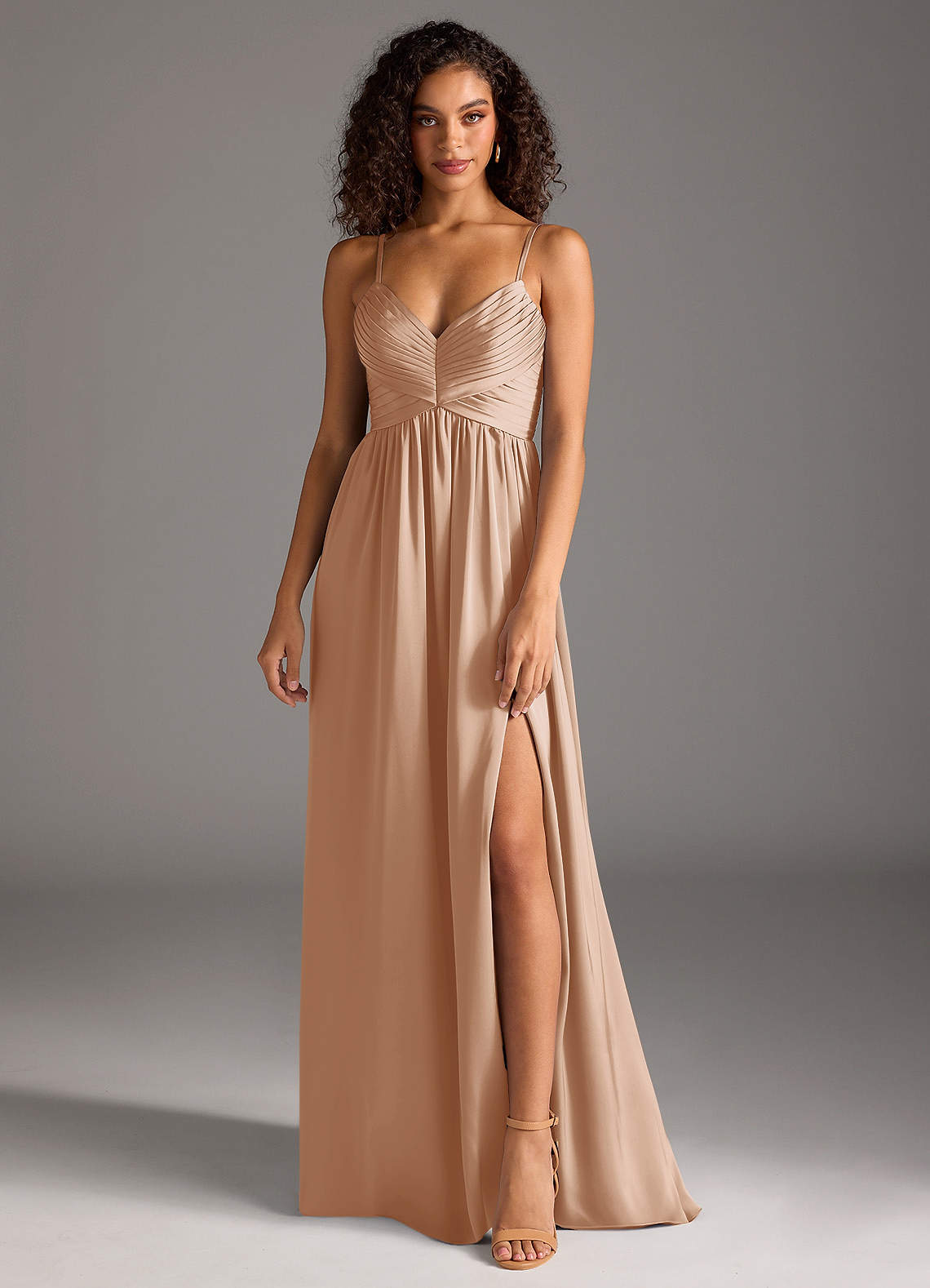 Azazie Alia Bridesmaid Dresses English Rose A-Line Pleated Stretch Satin Dress image1