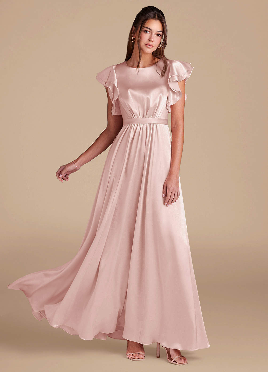 pink modest bridesmaid dresses Dani Modest A-Line Scoop Ruched Floor Length Chiffon Bridesmaid Dresses, Candy Pink main image 1