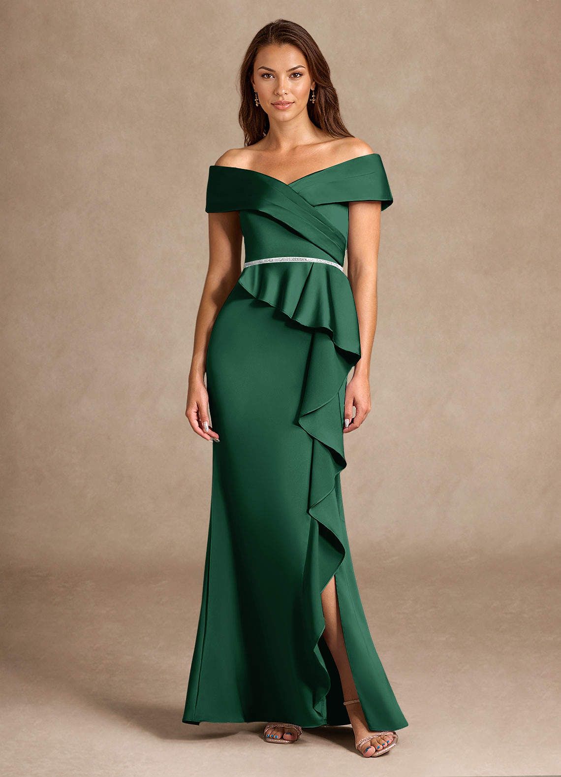 Azazie Dareia vestidos de madre de la novia Vestido de Verde Oscuro de Satén Elástico de Sirena con Vestidos sin tirantes image2