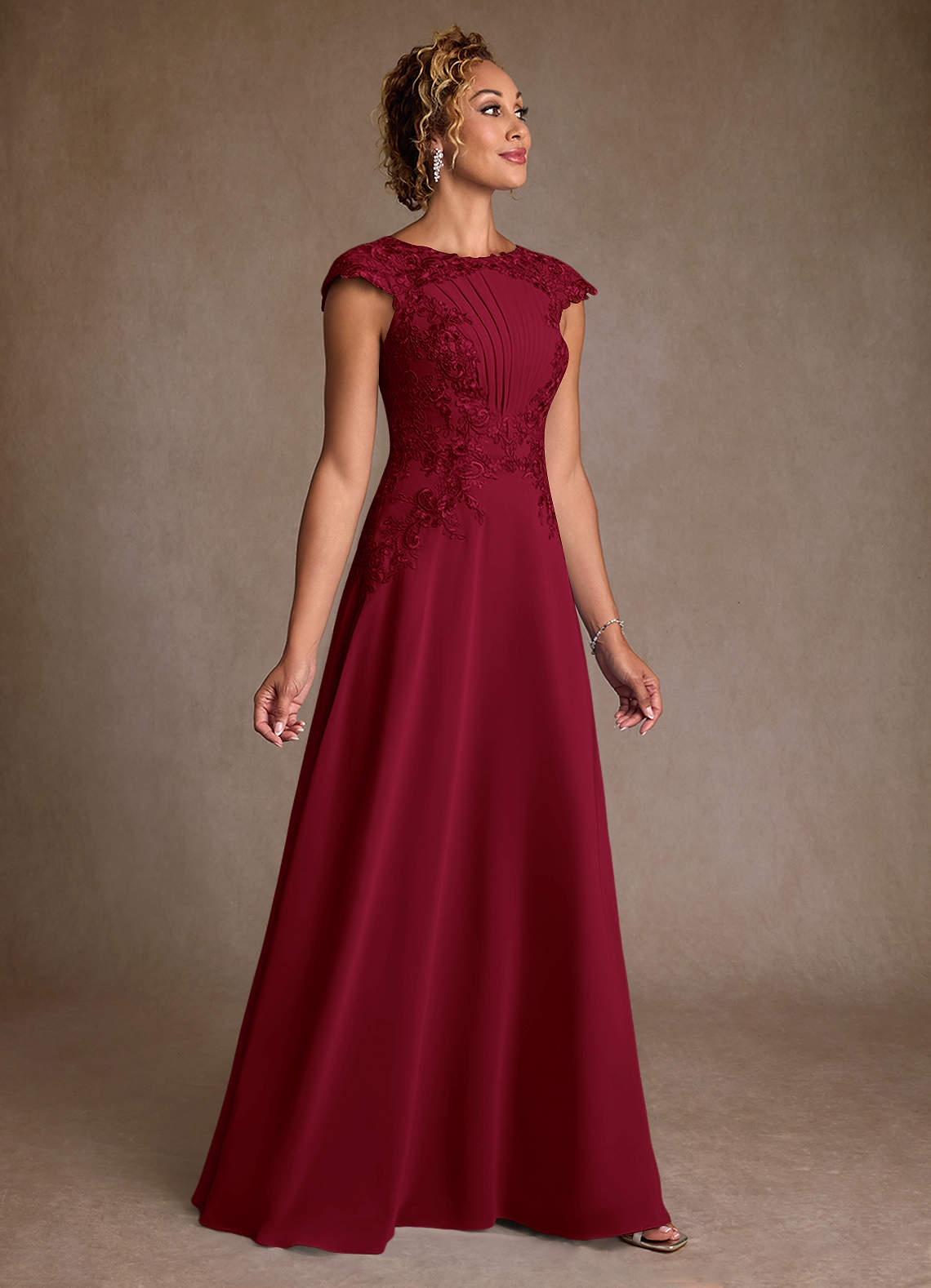 Azazie Christi Mother of the Bride Dresses Burgundy A-Line Lace Chiffon Dress image2