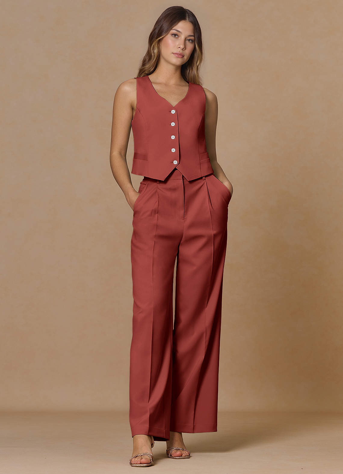 front Rowan Terracotta Performance broek met verfijnde weefstructuur