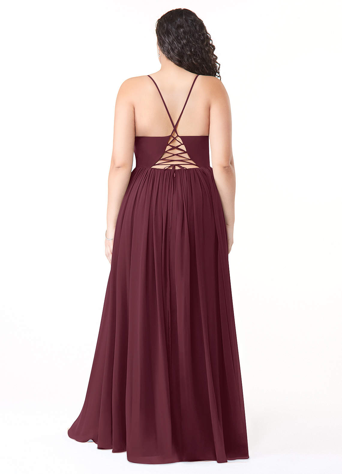 Azazie Aaida Robes de demoiselle d'honneur Robe Trapèze en Mousseline de soie Corset Cabernet image7