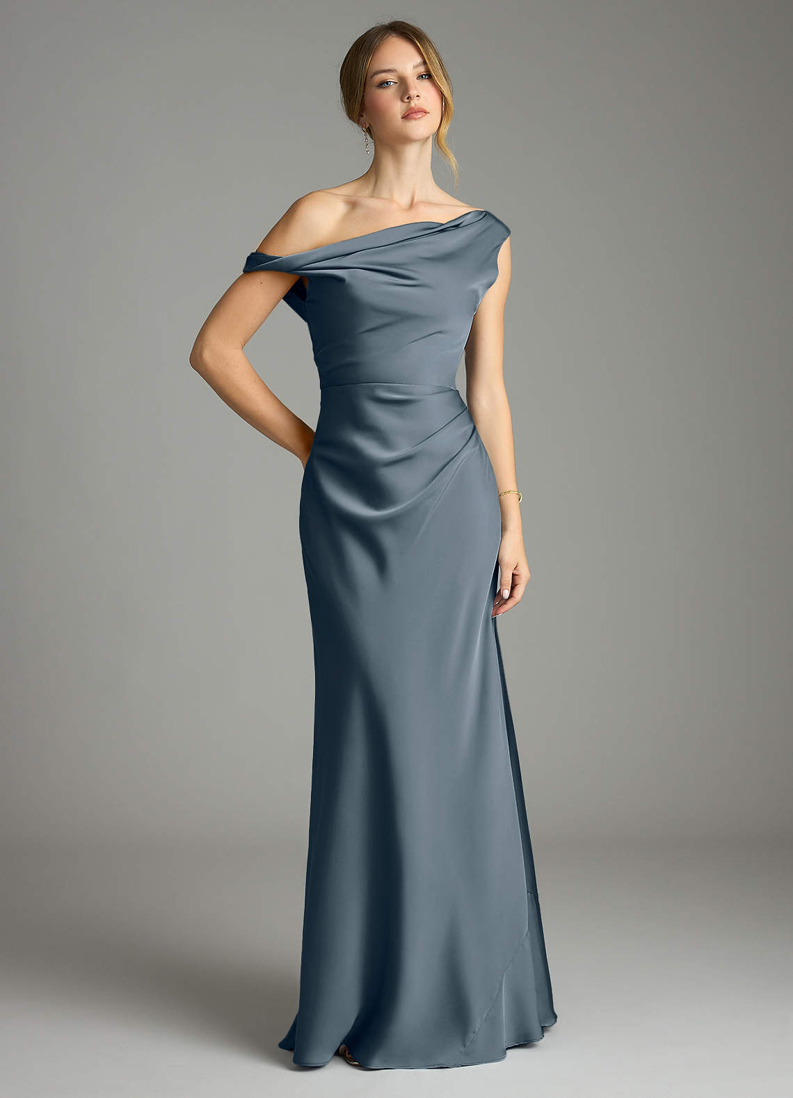 Azazie Emerson Bridesmaid Dresses Twilight Mermaid Off the Shoulder Stretch Satin Dress image1
