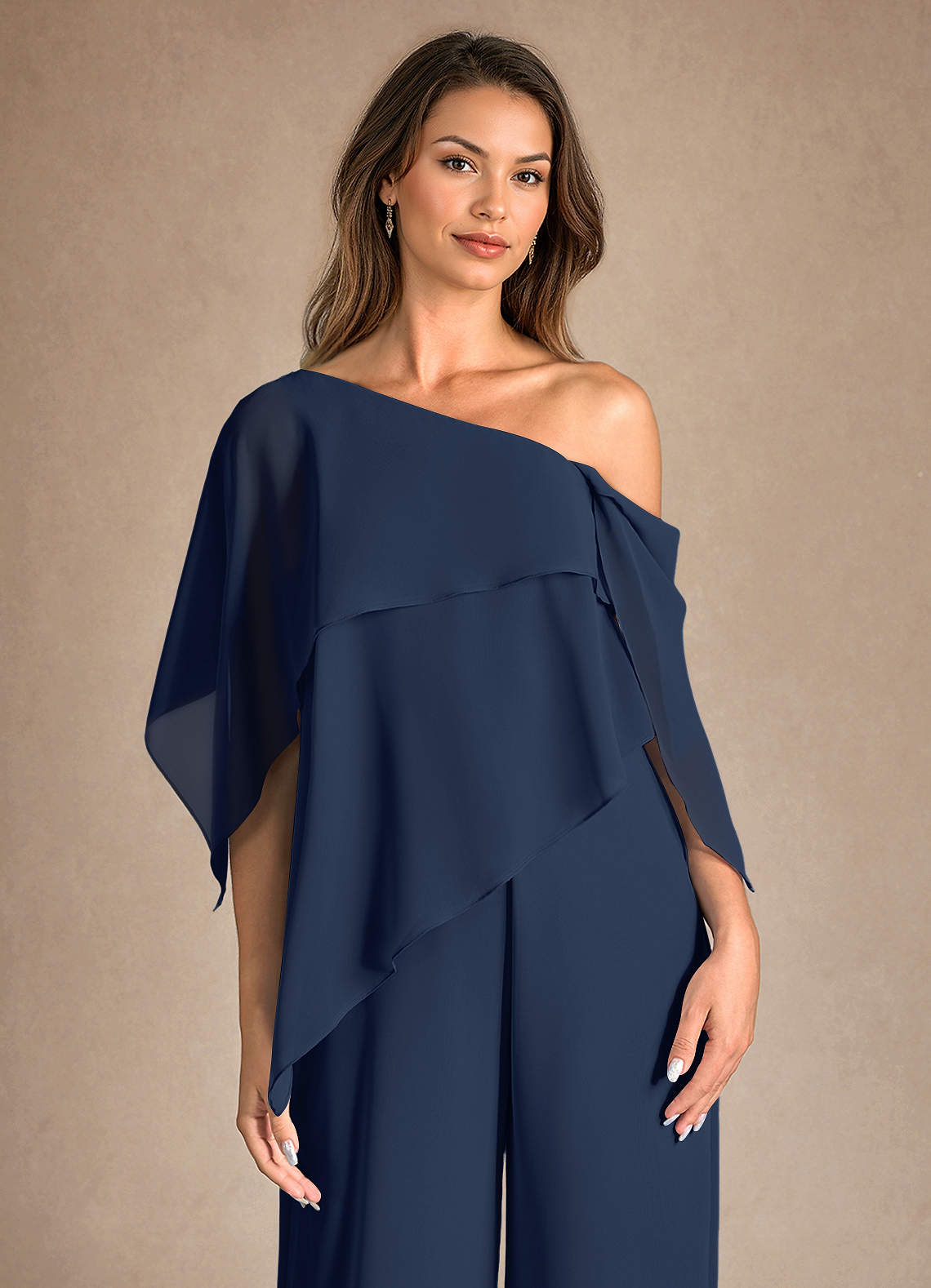 Azazie Halima Abiti per la Madre della Sposa Abito Tuta Pantaloni in Chiffon Spacco Laterale Marino Scuro image7