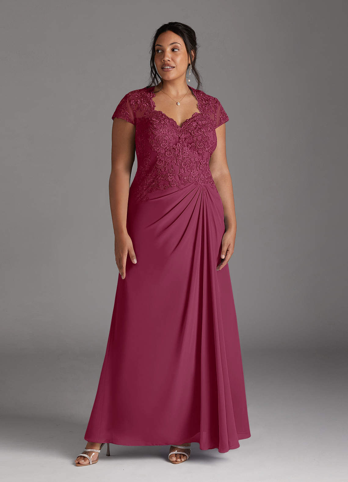 Azazie Junie Mère de la mariée Robes Robe Trapèze en Mousseline de soie Dentelle Mûre image1