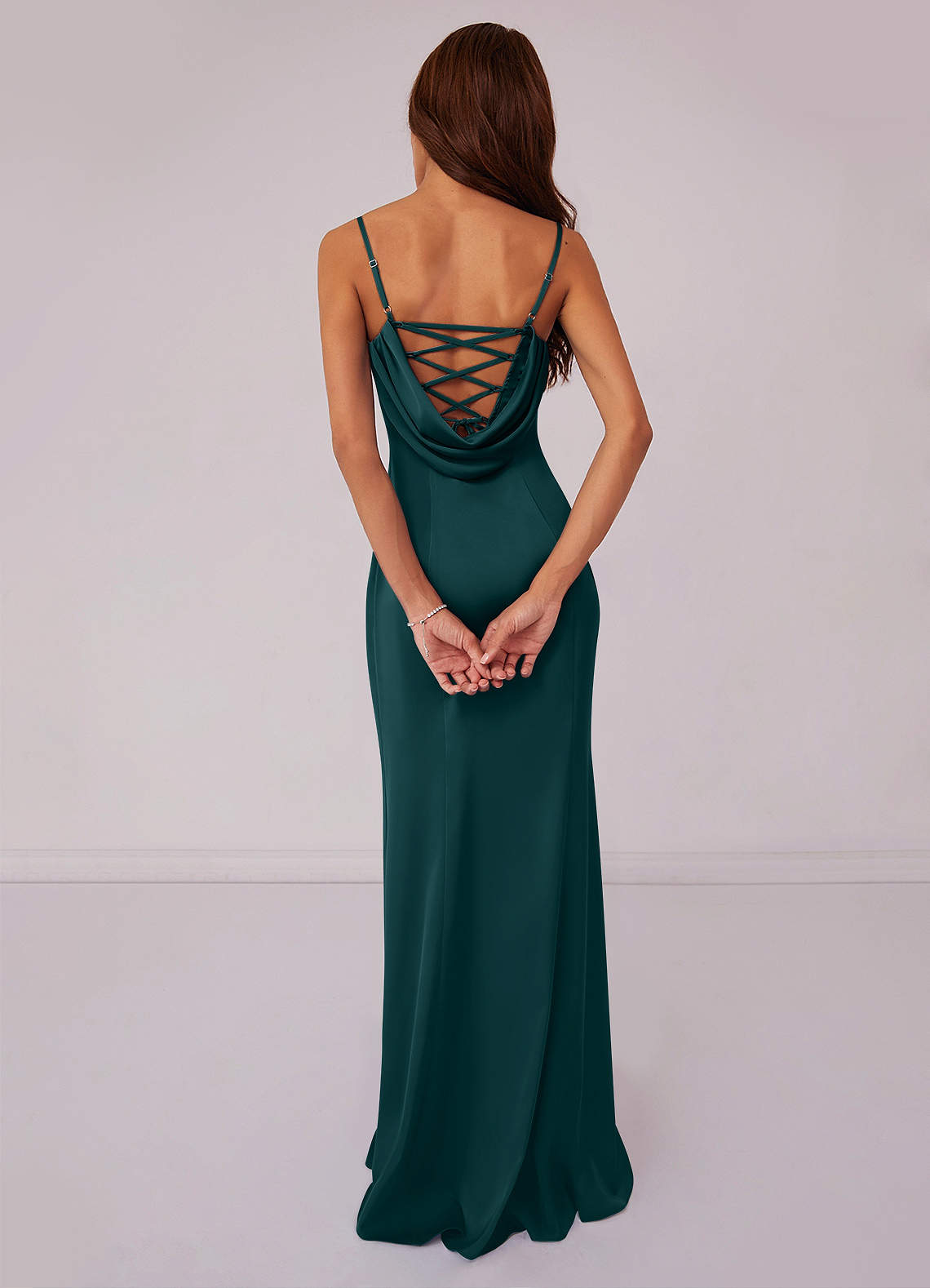 Barbie ♥ Azazie Bridesmaid Dresses Pine Mermaid Corset Stretch Satin Dress image1